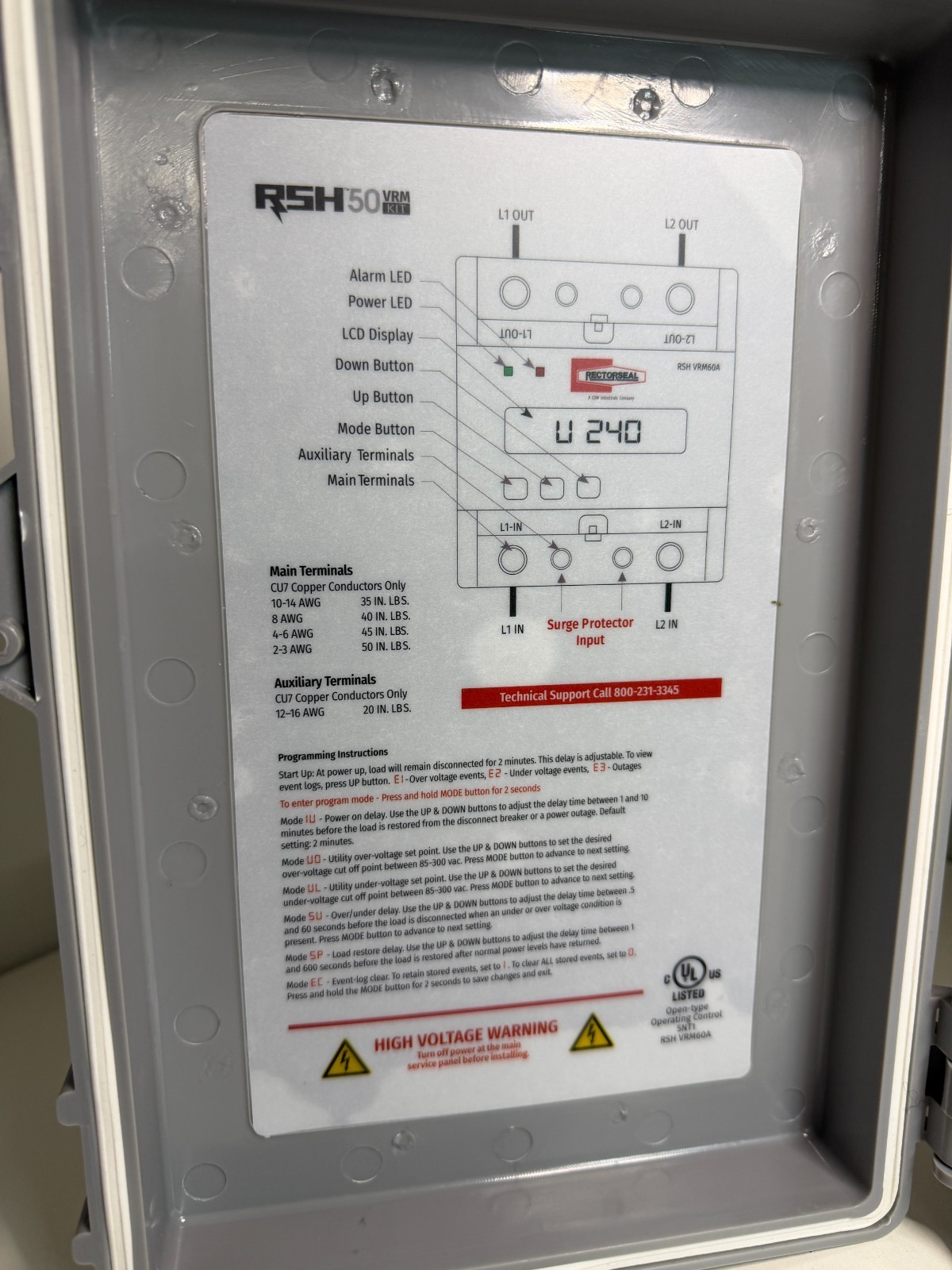 RectorSeal 96421 RSH-50 VRM Kit Surge Protector and Voltage Range Monitor