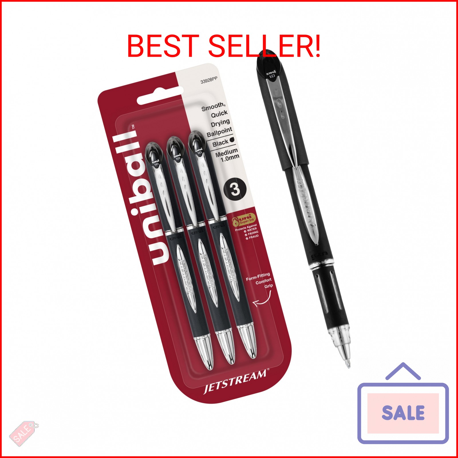 uniball™ Jetstream Ballpoint Pens, Medium Point (1.0mm), Black, 3 Pack