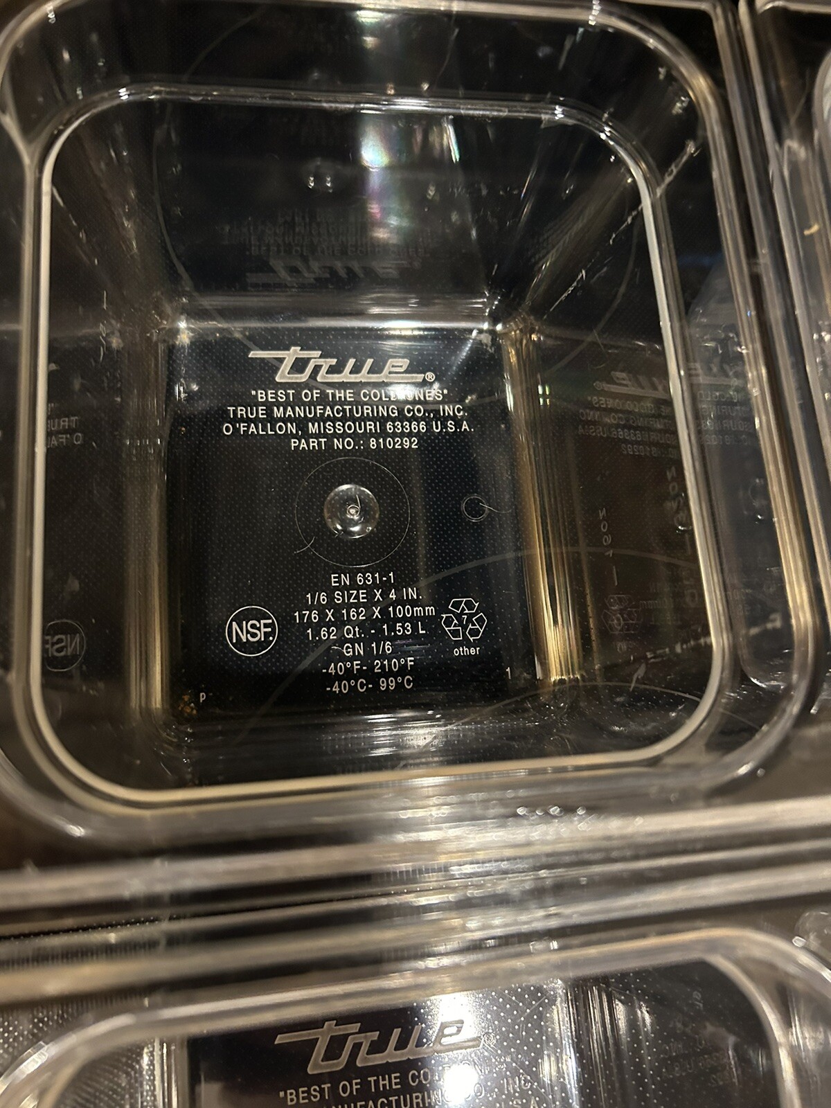 6 Each True Clear Food Pan 1/6 Size 4” Deep NSF Commercial Prep Polycarbonate