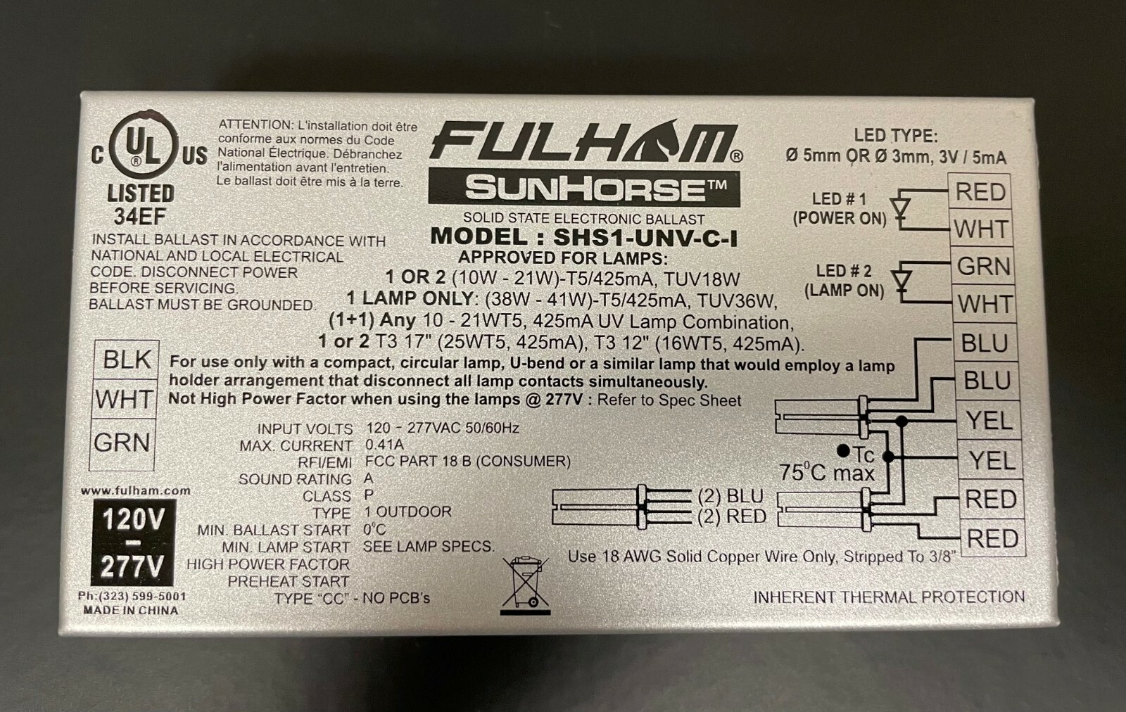 FULHAM SunHorse SHS1-UNV-C-I Ballast – Universal 120v-277v