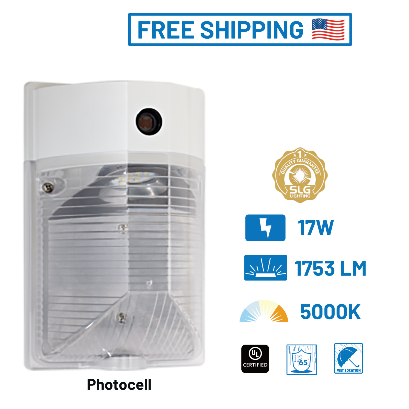 White LED Mini Wall Pack 17W 1700Lm 5000K Dusk to Dawn Security Light Photocell