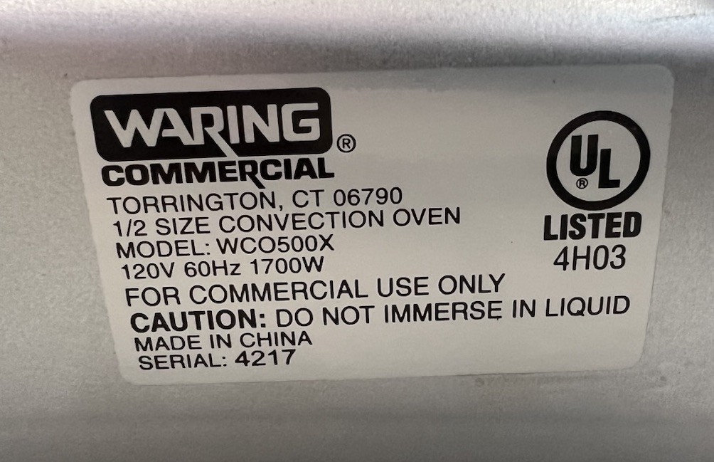 Waring WCO500X Commercial 1/2 Size Convection Oven 120V