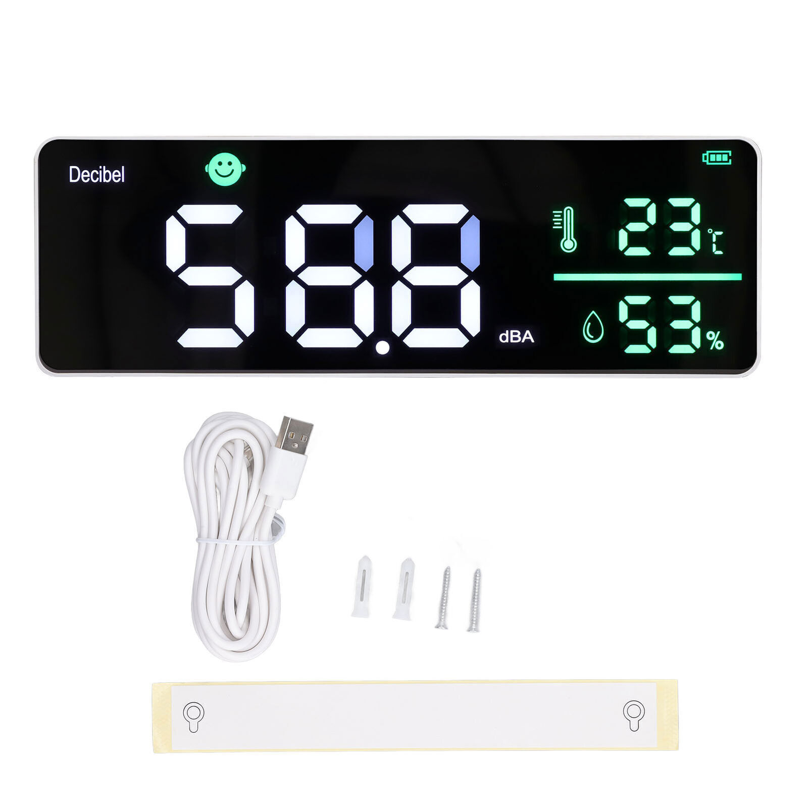 5-in-1 Decibel Meter 30-130dB Range Wall Mount Sound Level Meter 11″ Large LED