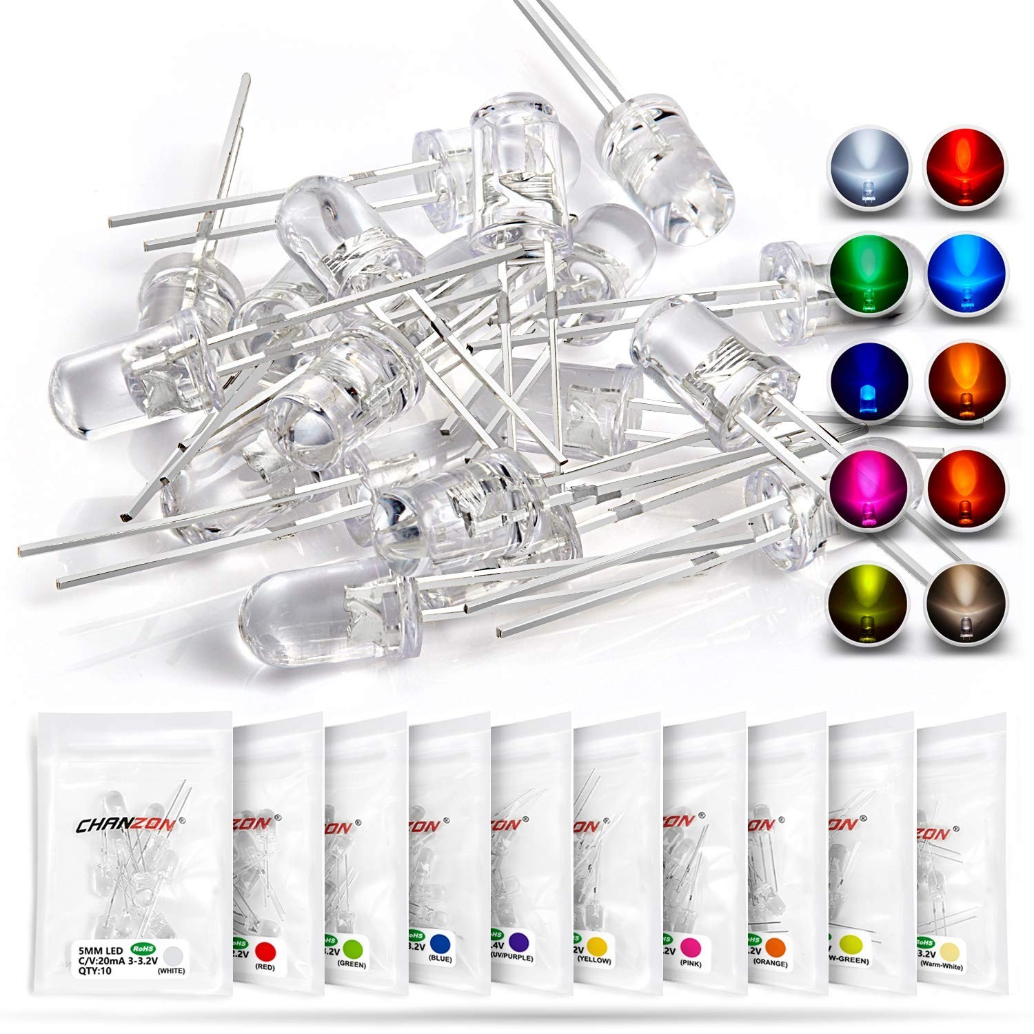 DIY Friendly 100pc 5mm LED Diodes – Assorted Colors for Creative Illumination