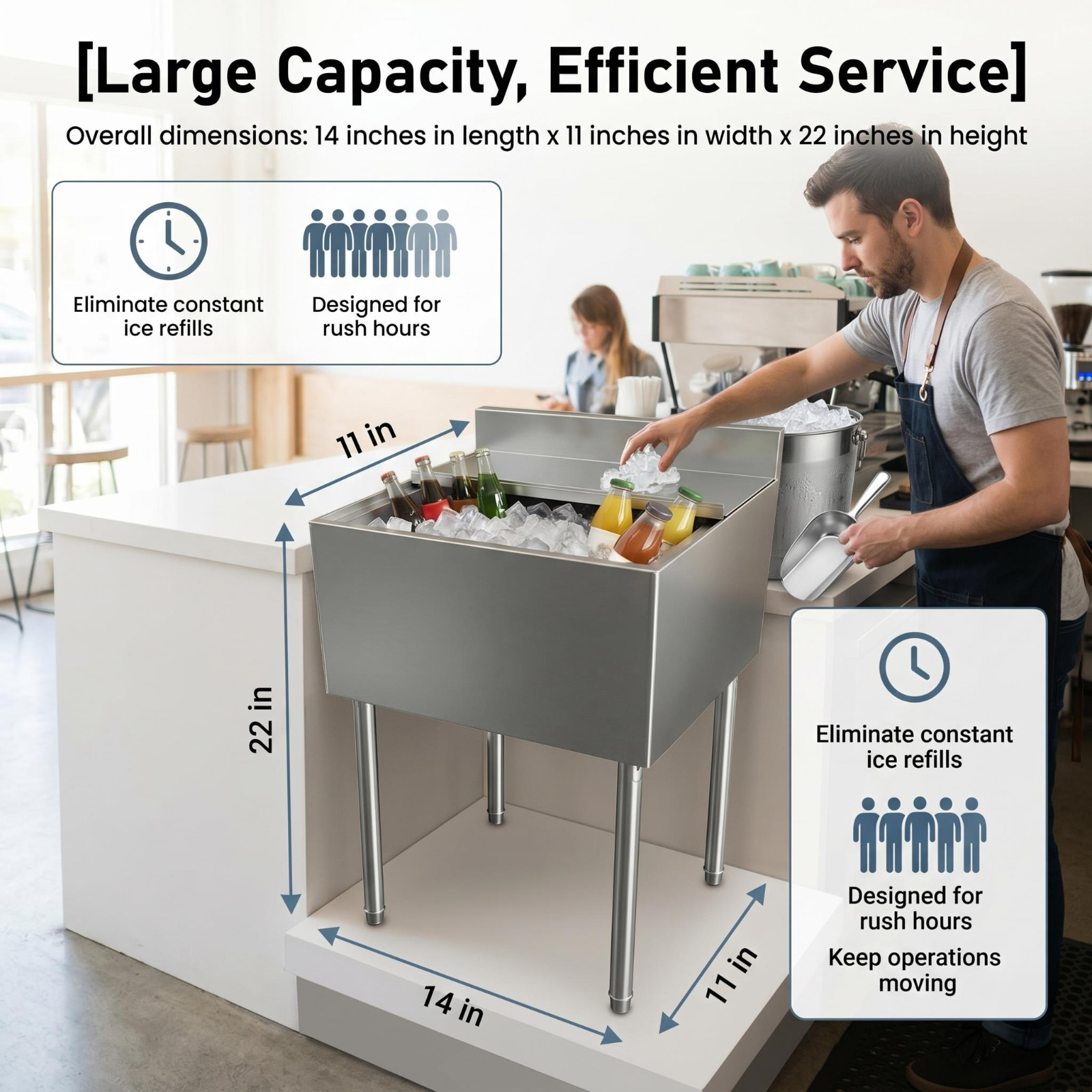 11×14in Stainless Steel Commercial Ice Bin w/Sliding Lid Drainage Ice Chest