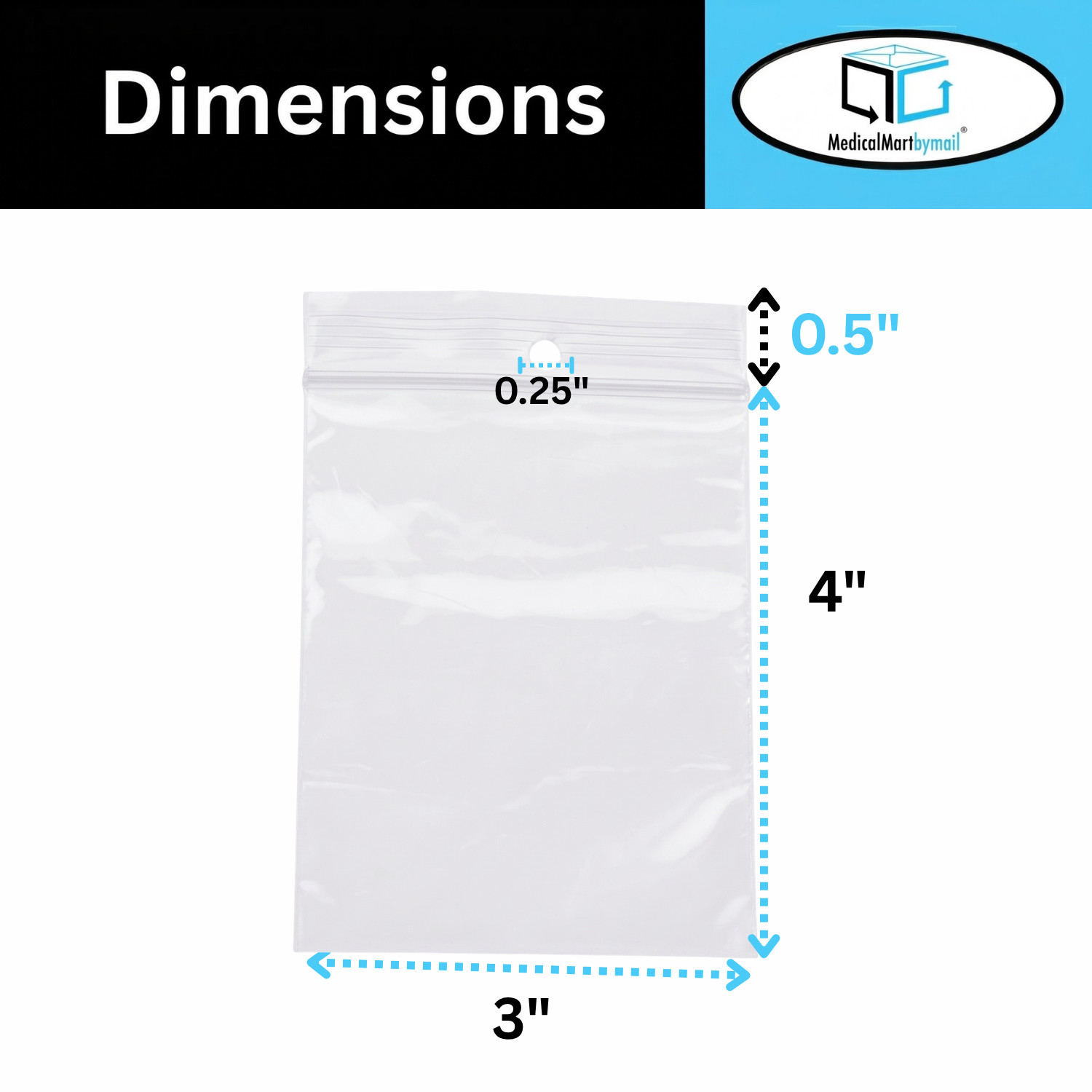 1000 Clear Reclosable Plastic Poly Zipper Bags with Hang Hole 3″ x 4″ 2 Mil