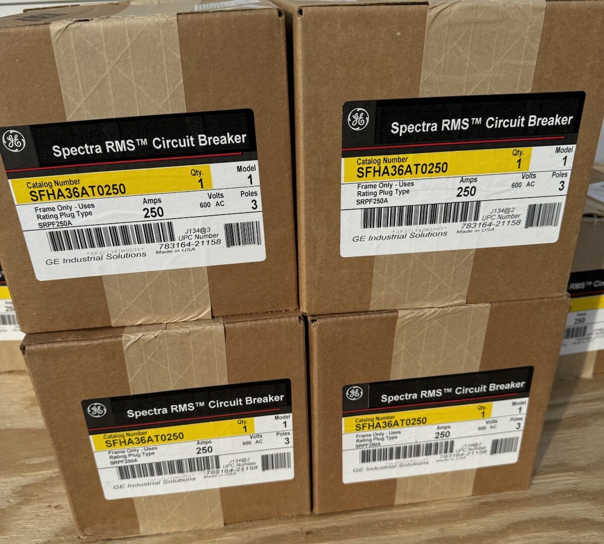 SFHA36AT0250 GE 250 Amp Frame 600V 3 Pole Bolt On Circuit Breaker New in Box