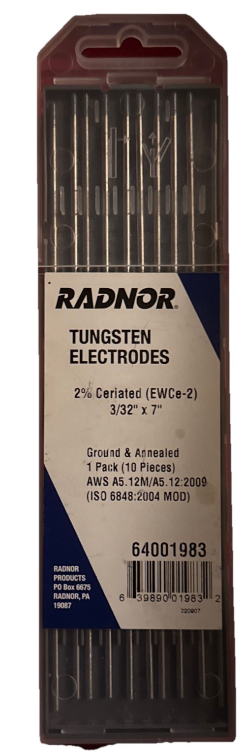 Radnor 64001907 , 3/32″ x 7″ Tungsten Electrodes , 2% Lanthanated (BLUE)(PK 10)