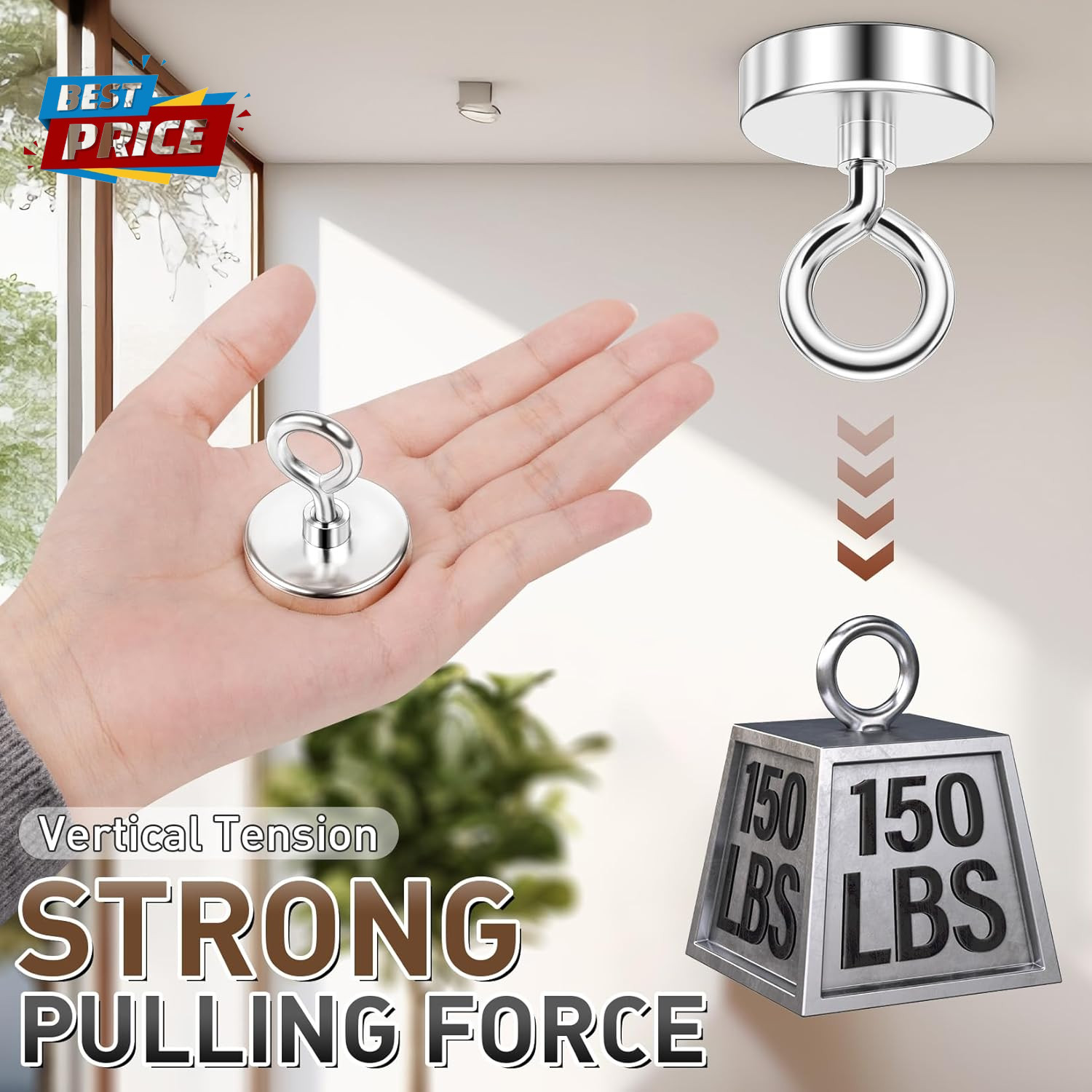 Neodymium Fishing Magnet, 150 LBS Pulling Force Strong Magnet with Lifting Eye-B