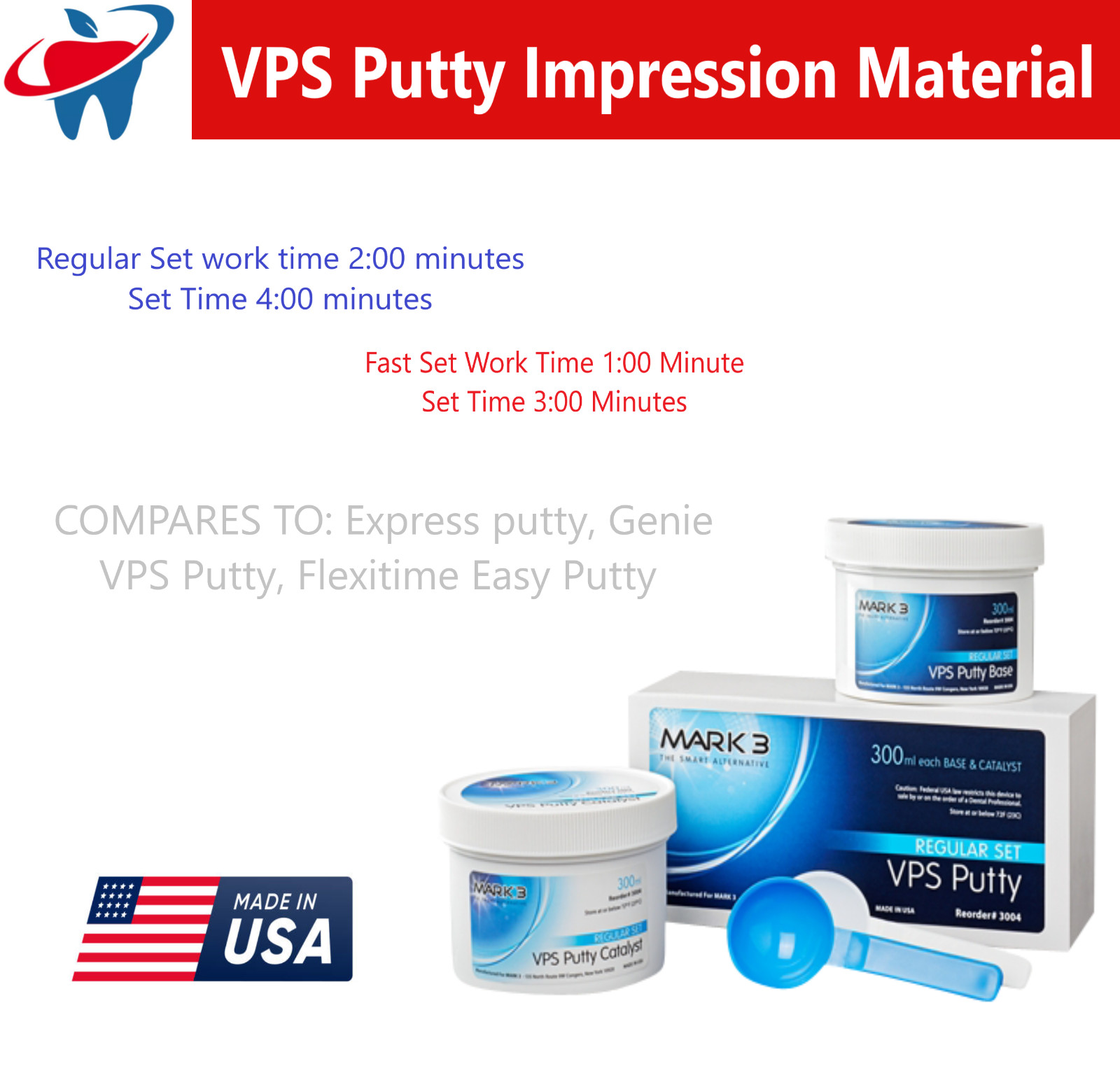 2 JARS MARK3 Express PUTTY FAST Set VPS PVS Dental Impression Base & Catalyst