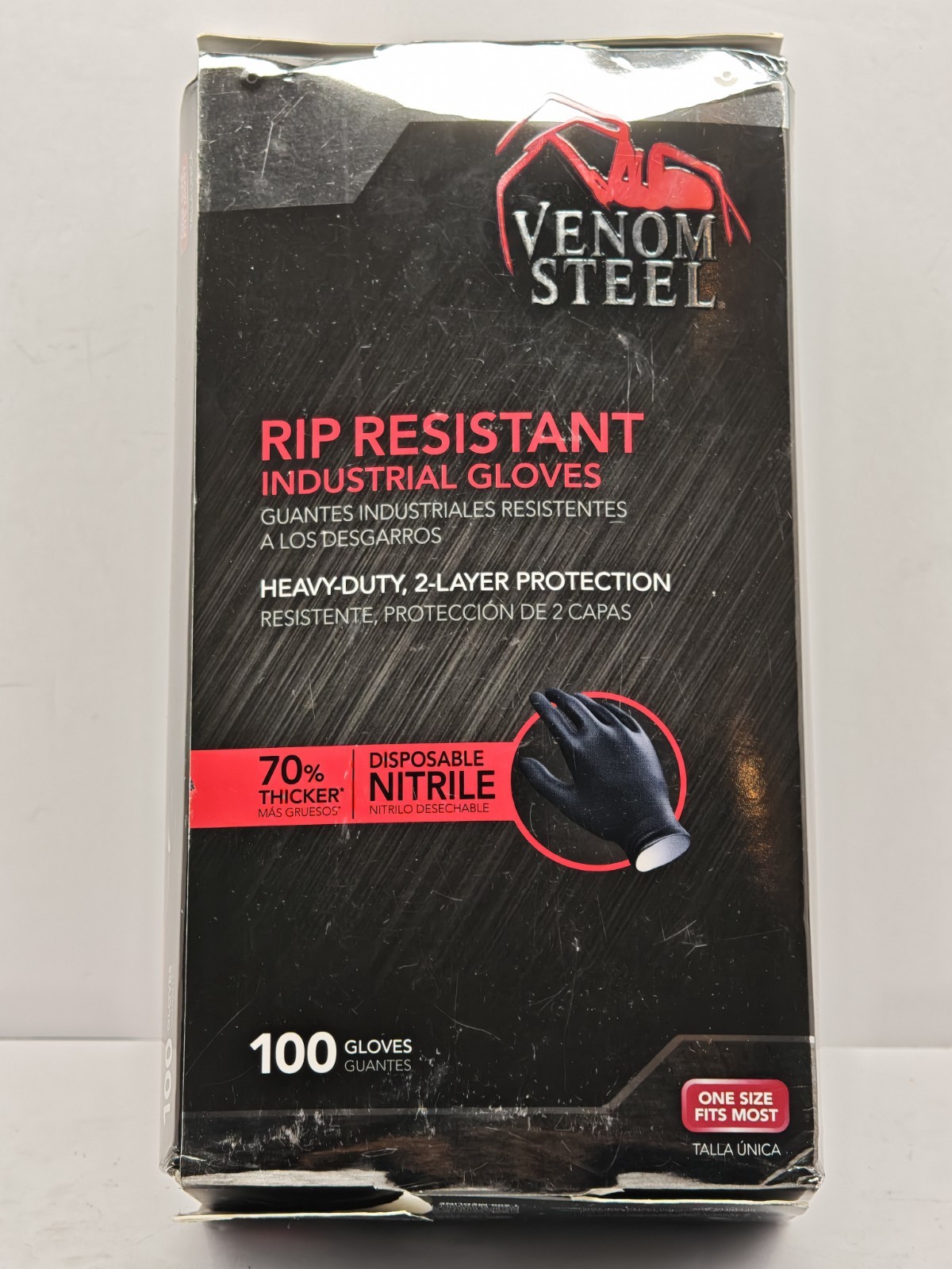 Venom VEN6145N Steel Premium Industrial Nitrile Gloves | Black, 100 Pieces, OSFM