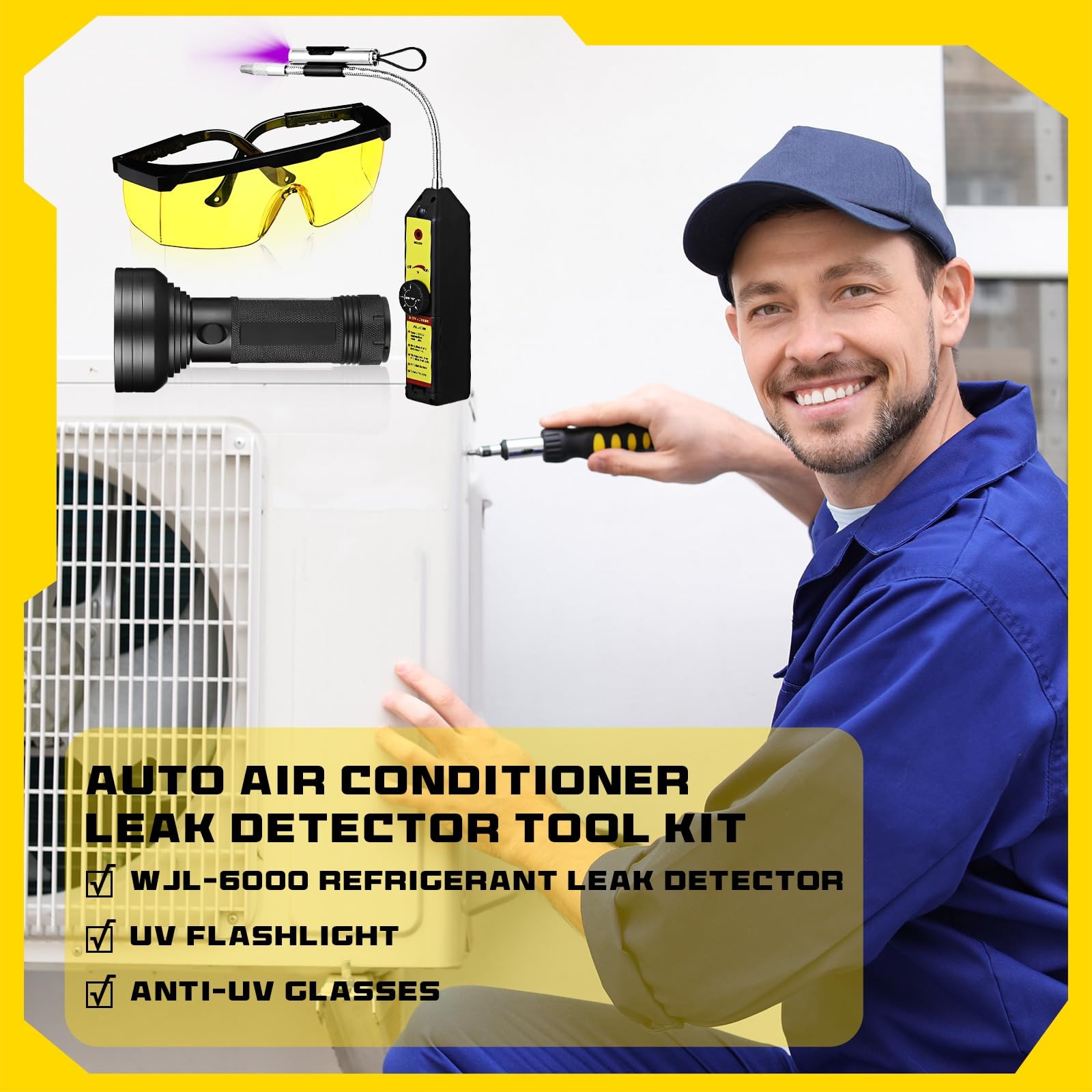 Glooglitter Auto Air Conditioner Leak Detector Tool WJL6000 Refrigerant Leak …