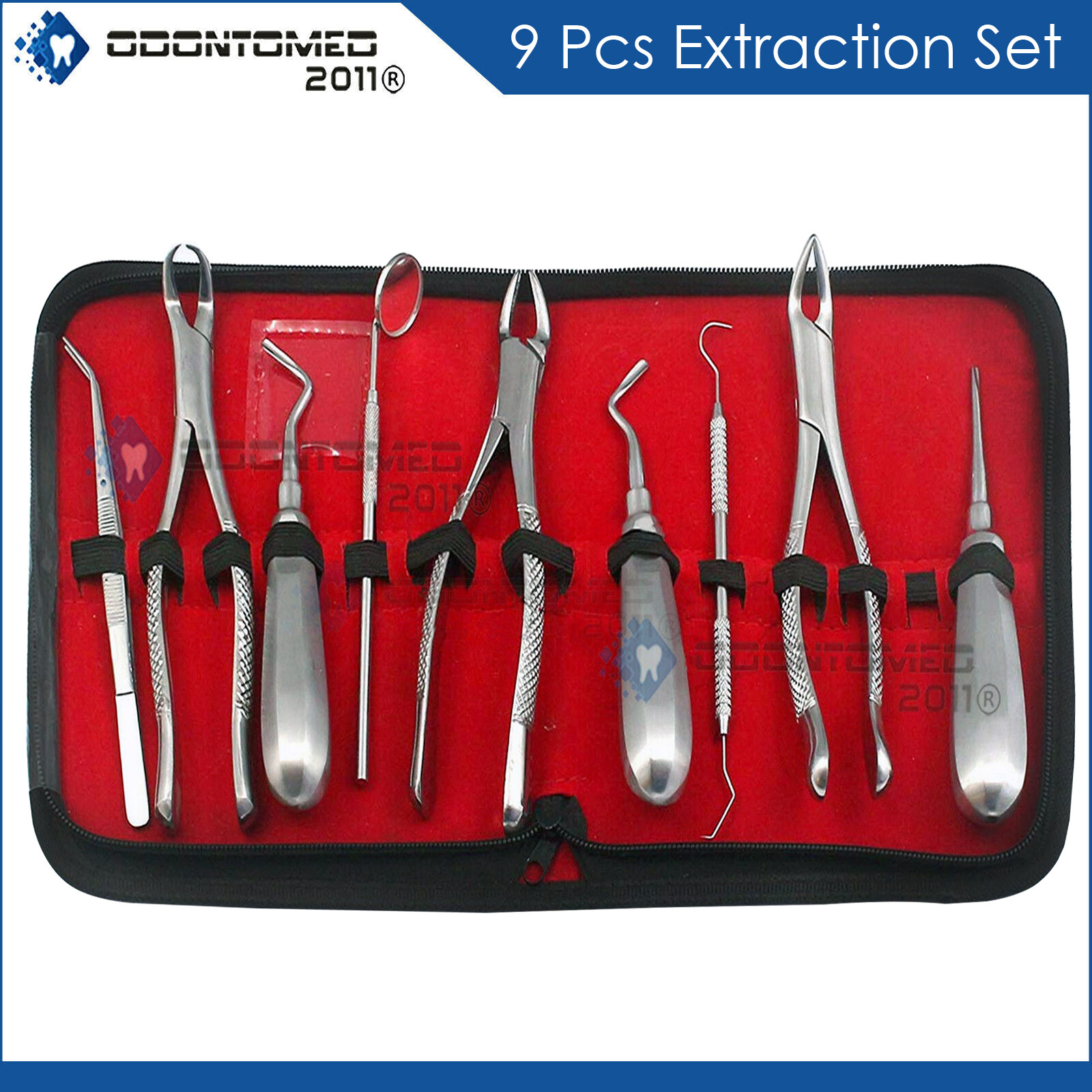 9 Pcs Basic Dental Surgery Extraction Extracting Forceps Elevator Set Kit W/Case