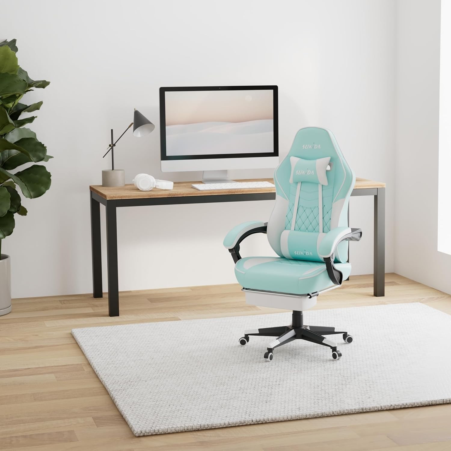 Gaming Chair PVC Leather Featuring High-Back Massage Function and Footrest