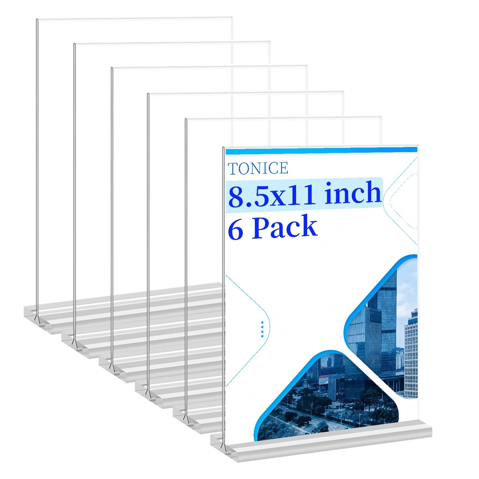 8.5×11 Acrylic Sign Holder 6 Pack – Double-Sided Table Top Display for Office, R