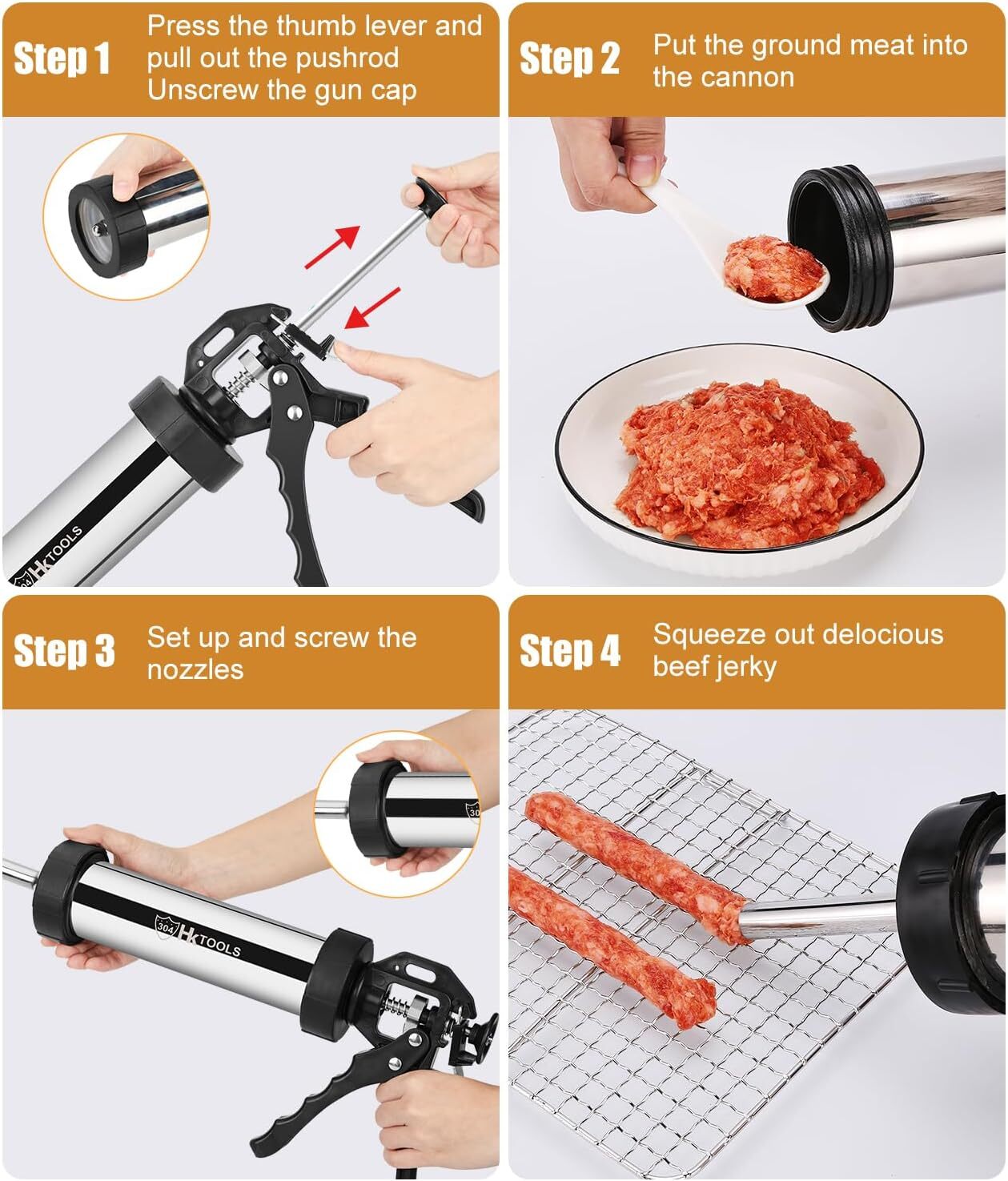 Meatball Maker Jerky Gun Kits 2.5 LB Stainless Steel Sausage Stuffer Waterproof