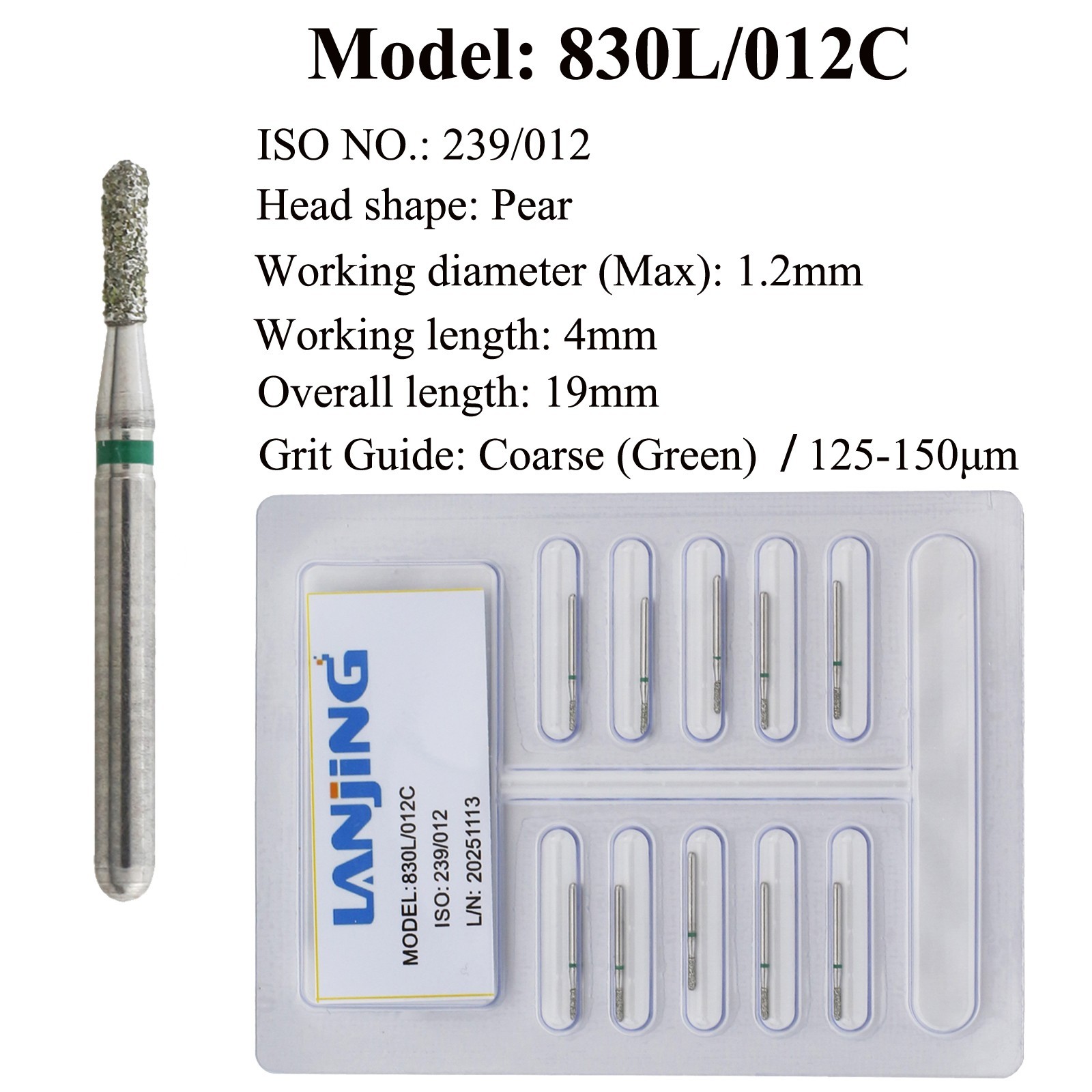 Dental Diamond Bur Pear 830 Long Pear 830L Coarse Medium FG 330 Burs High Speed