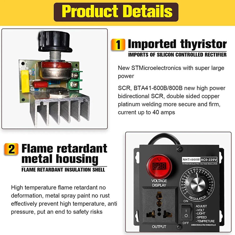 Electric Motor Variable Speed Controller – 120V~220V 15A 4000W AC Motor Speed US