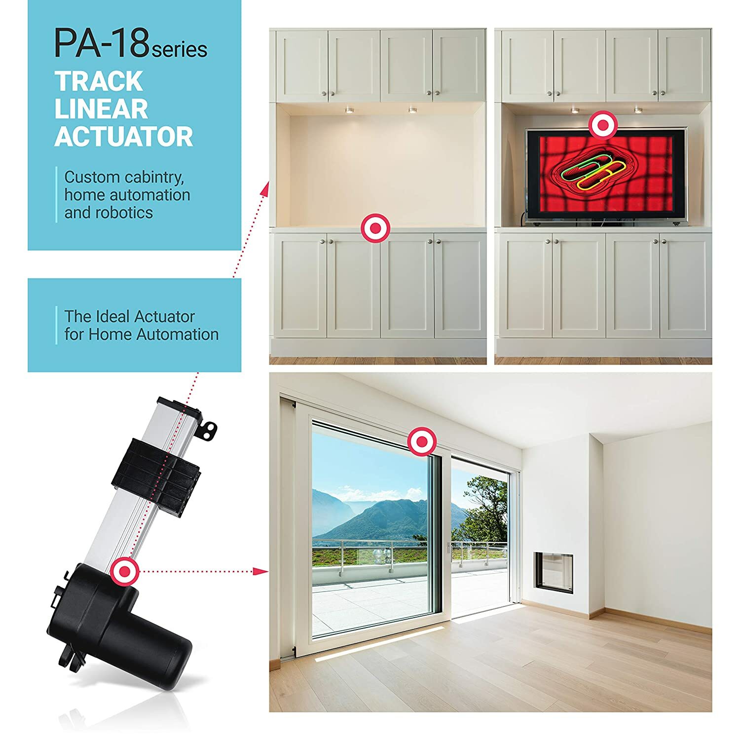 12V Track Linear Actuator (2″-60″ stroke, 150-900 lbs. force) – PA-18 model
