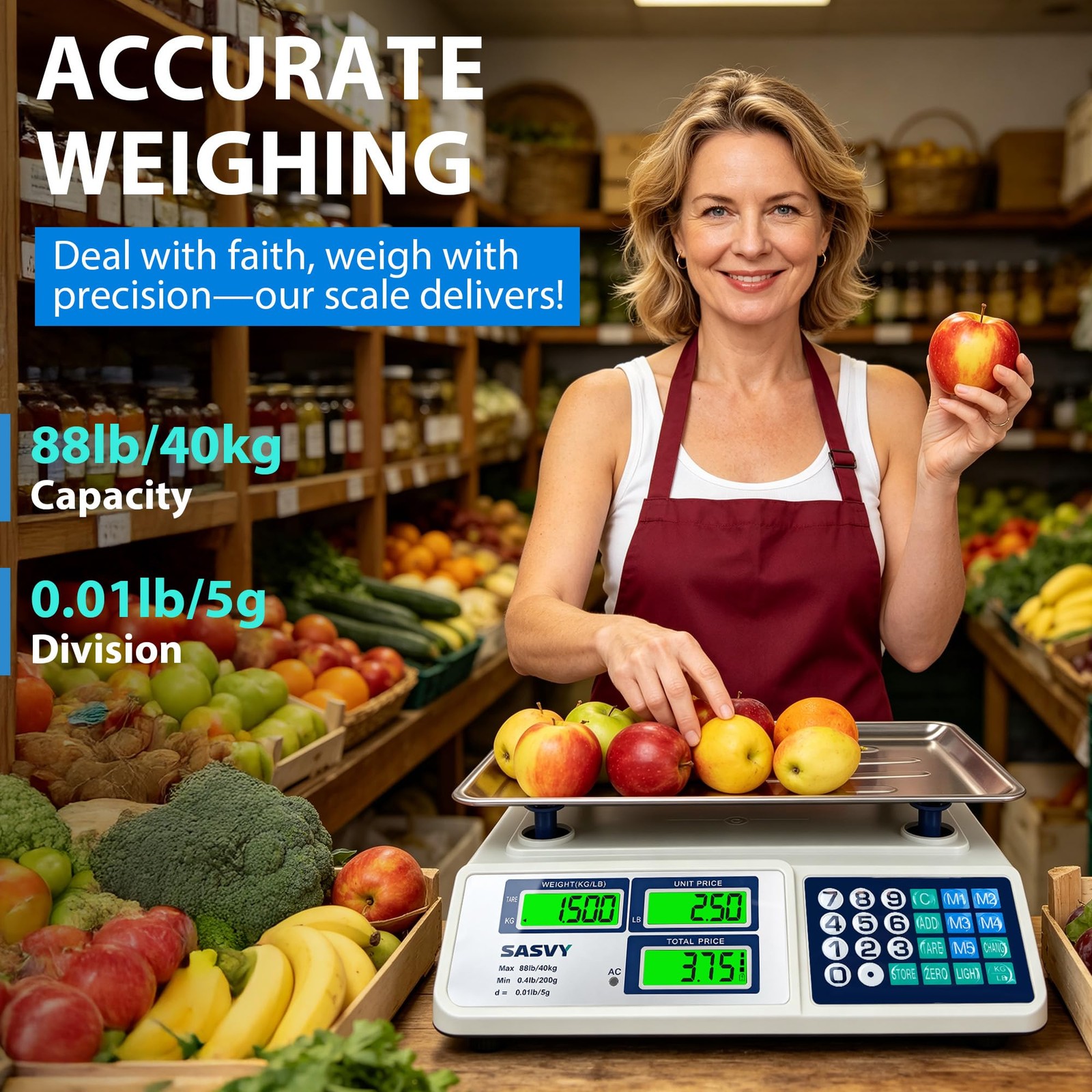 SASVY Price Computing Scale 88lb/40kg Commercial Food Scale with Change Funct…