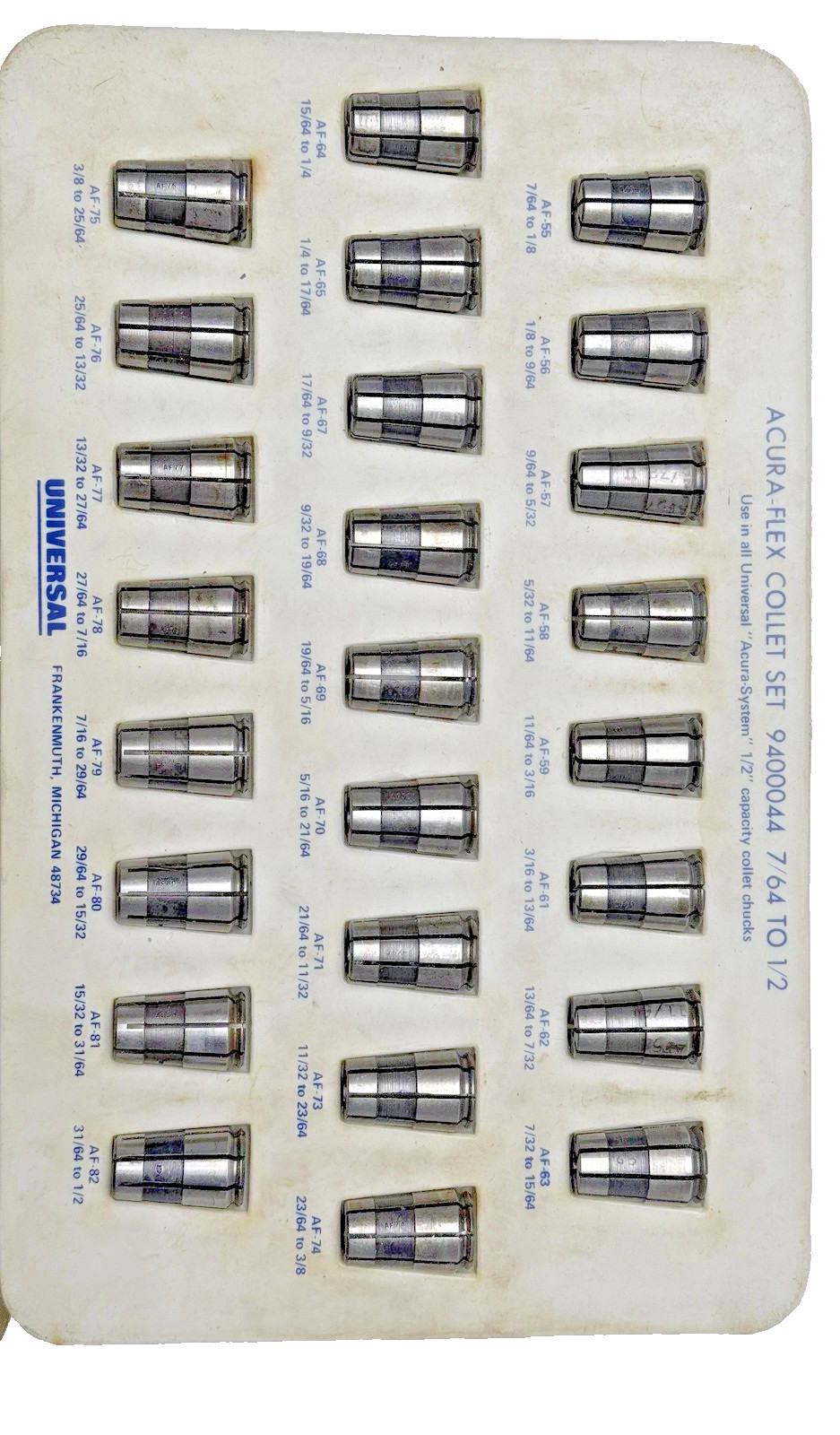 Acura-Flex 1/2” Capacity Collets 25 pc set *TRAY NOT INCLUDED* FREE SHIP IN USA