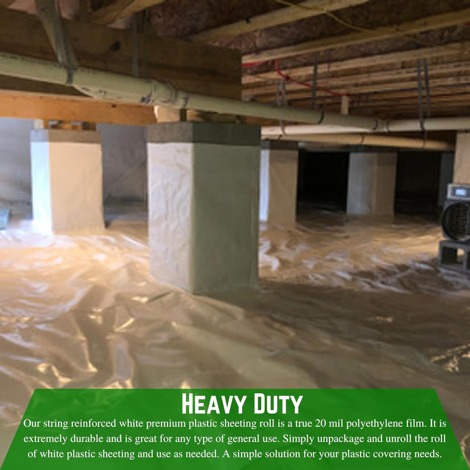20 Mil Heavy Duty Crawl Space Vapor Barrier – 6’x100′ White Poly Film