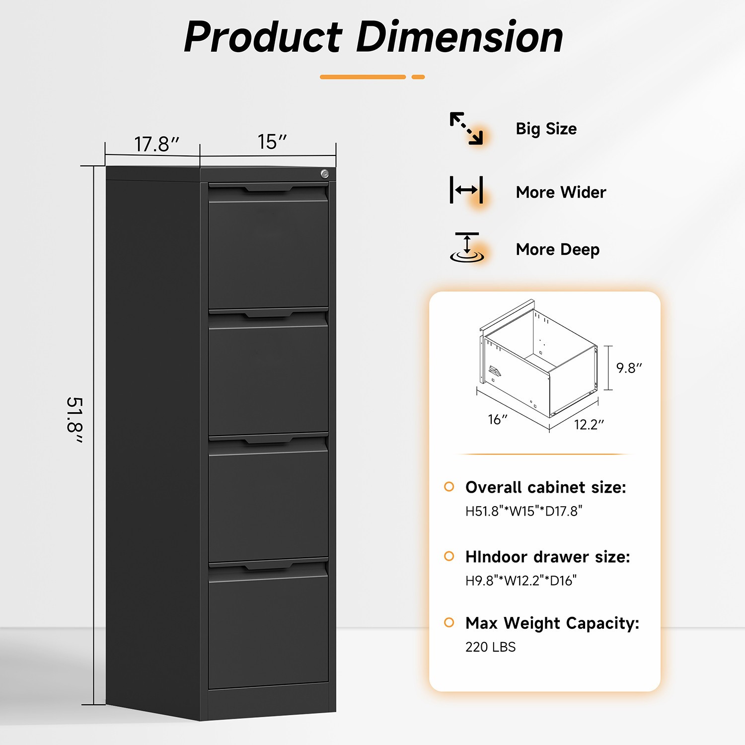 4 Drawer File Cabinet with Lock Metal Vertical Filing Cabinet for Home Office