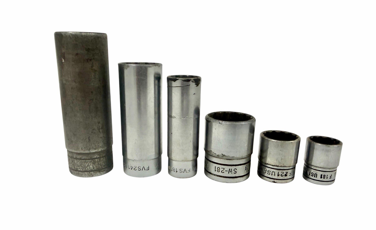 Vtg Snap On Sockets 12 PT. F181,F221, FVS181, FVS241,SW281, S261 Lot of 6