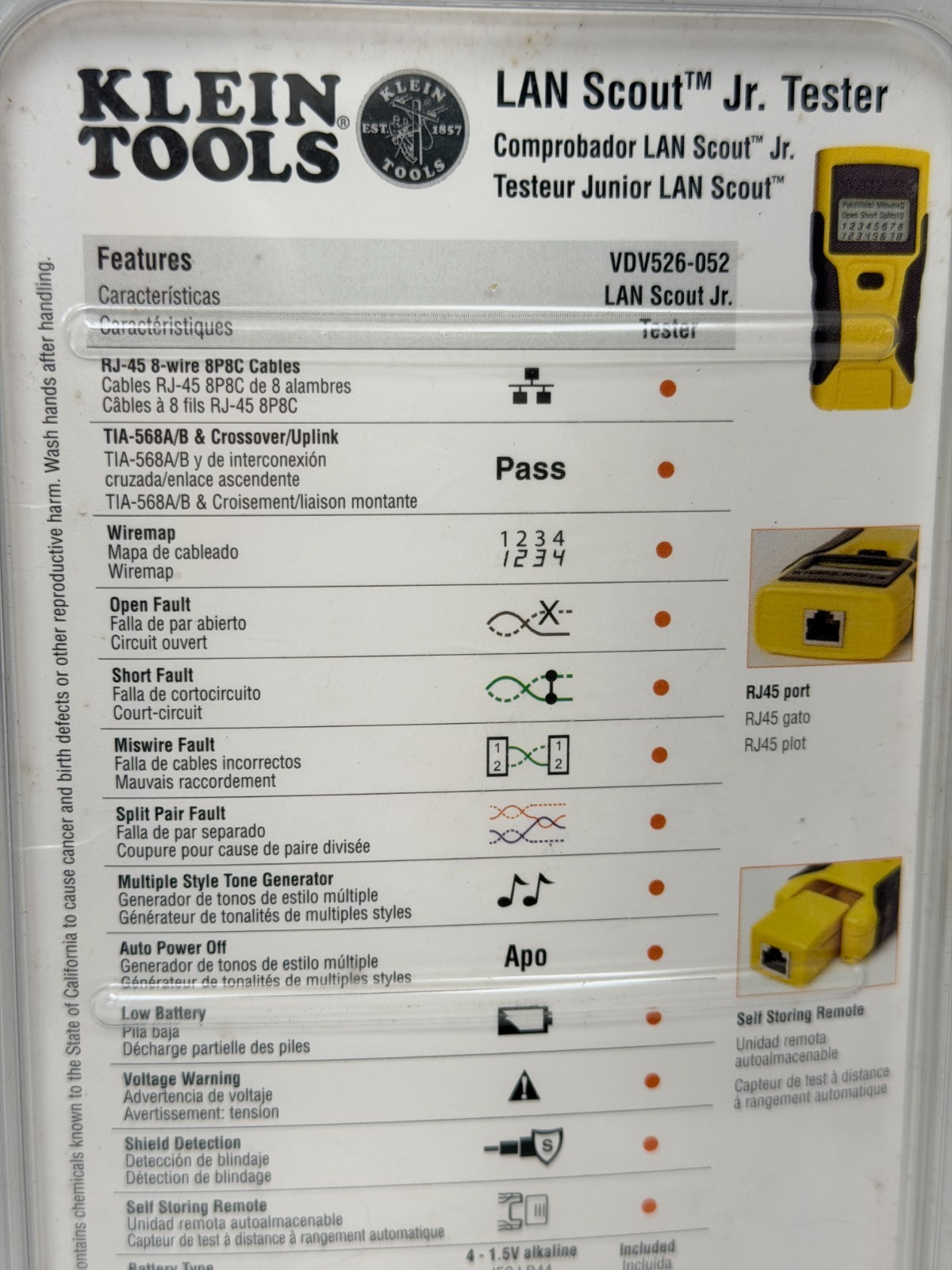 Klein Tools VDV526-052 LAN Scout Jr Tester RJ45 Ethernet Network Cable Tester NE