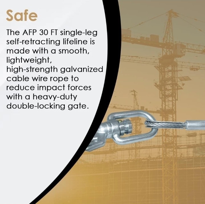 AFP Demon 30 FT Single Leg Self-Retracting Lifeline Cable Retractable | Steel Lo