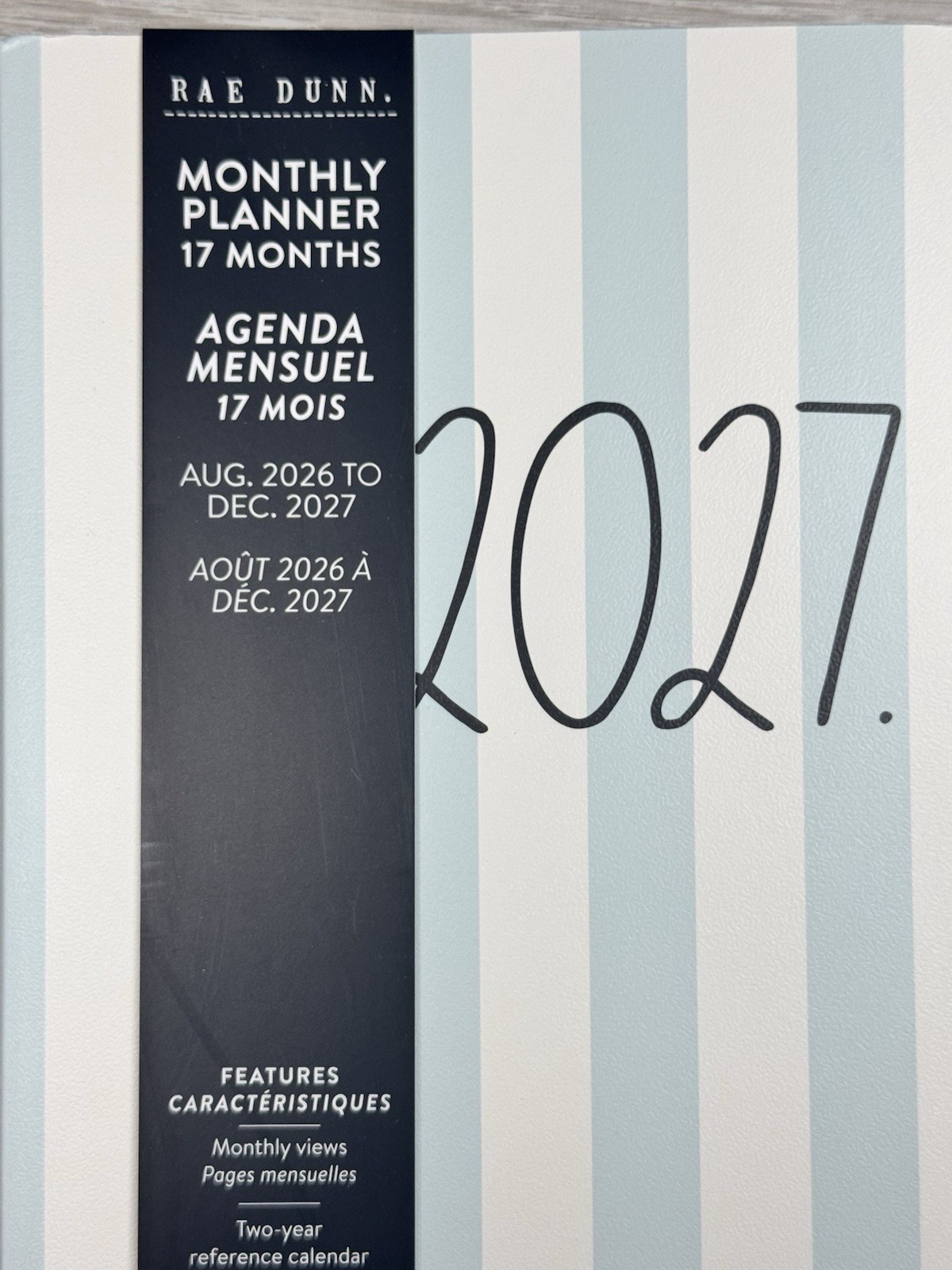RAE DUNN 2026 2027 Monthly Calendar Planner STRIPED Blue 2027 Size 9.75 X 7.5″