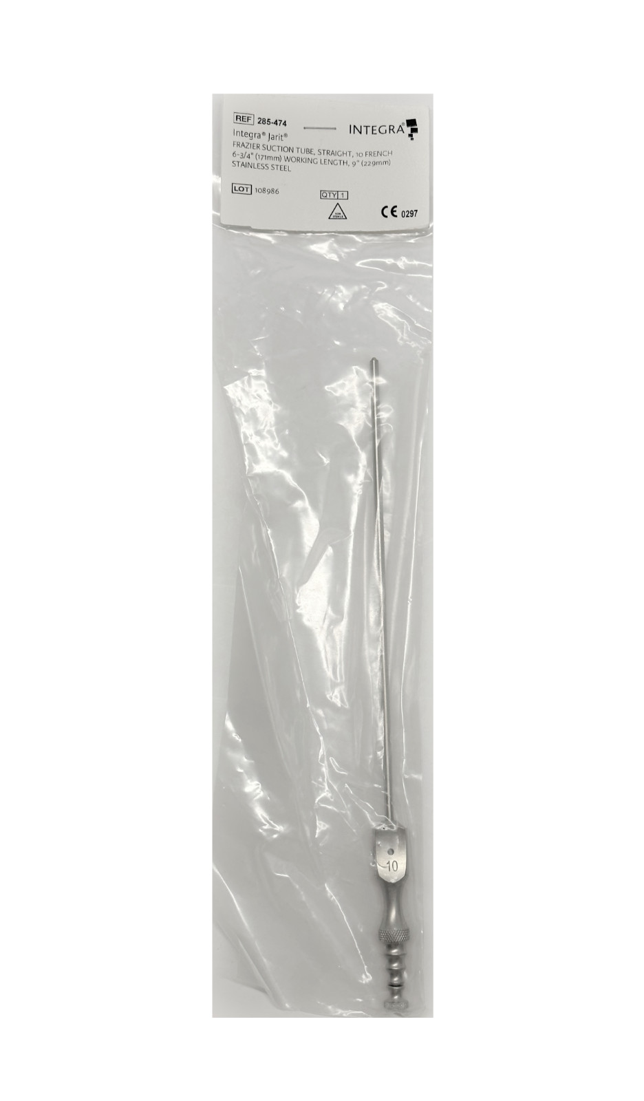 Integra Jarit 281-474 Frazier Suction Tube, Straight, #10 French, 6-3/4in