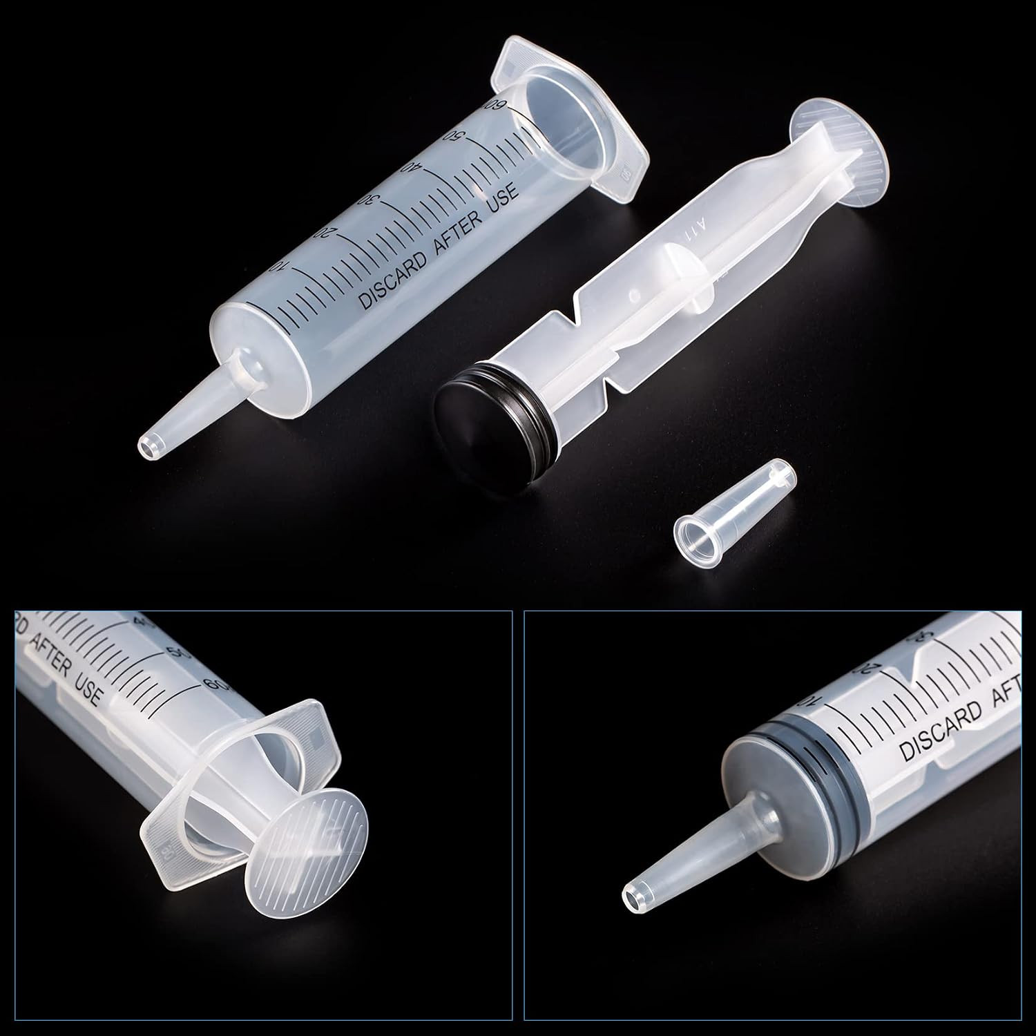 60ml/cc Syringes with Tube 40 Inch Handy Plastic Tubing and Adapter Tip | for Li