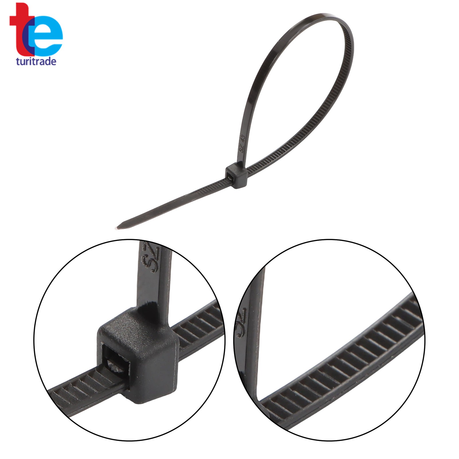 5000x 8″ Zip Ties 40lb Tensile Uv Black Heavy Duty Cable Ties 0.14″ Width