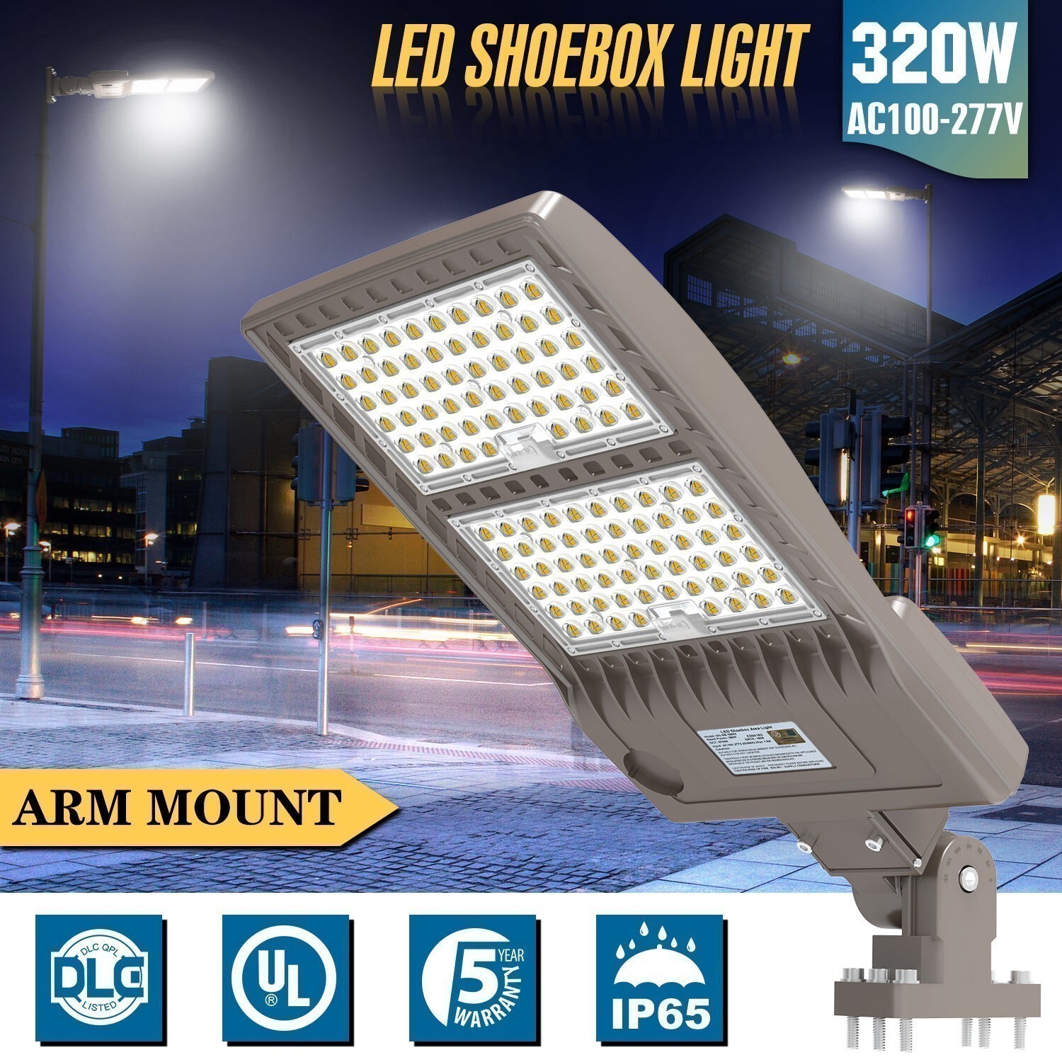 320W LED Parking Lot Light Fixtures Commercial Shoebox Pole Lights 5000K 33600LM