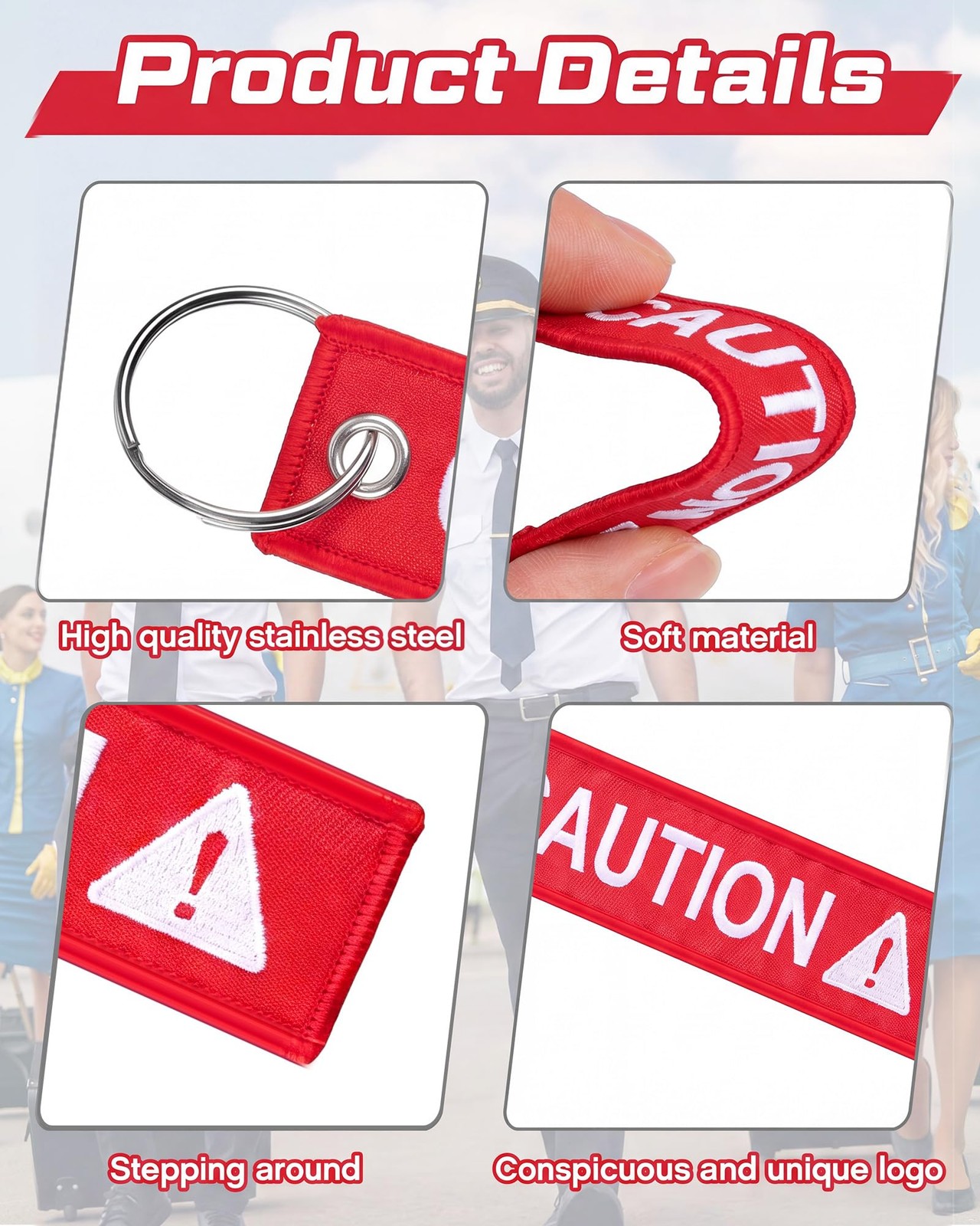 12 Pack Caution Key Chain Safety Tag Double Sided Red Fabric Warning Keyring …
