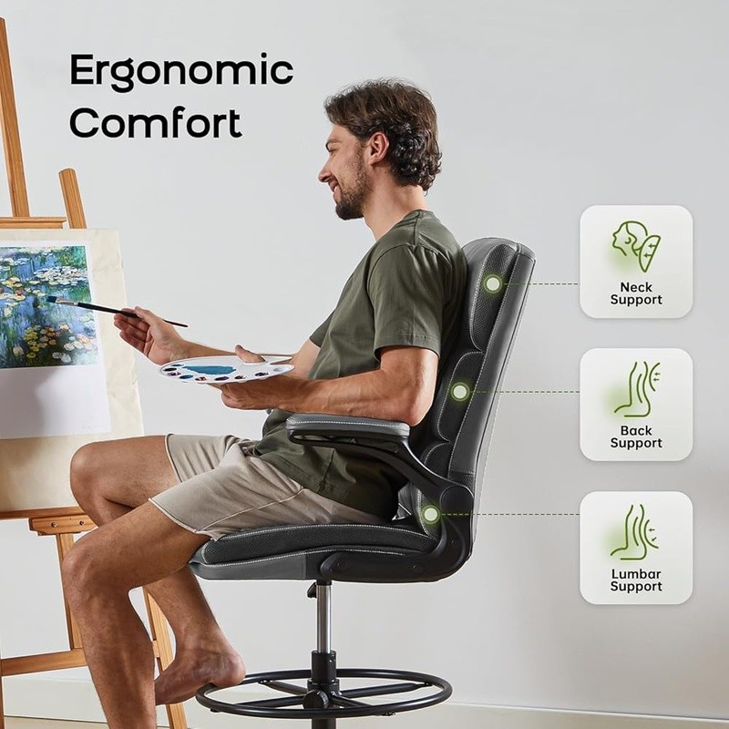Adjustable Drafting Chair Ergonomic Design BIFMA Certified W/ Foot Rest Ring New