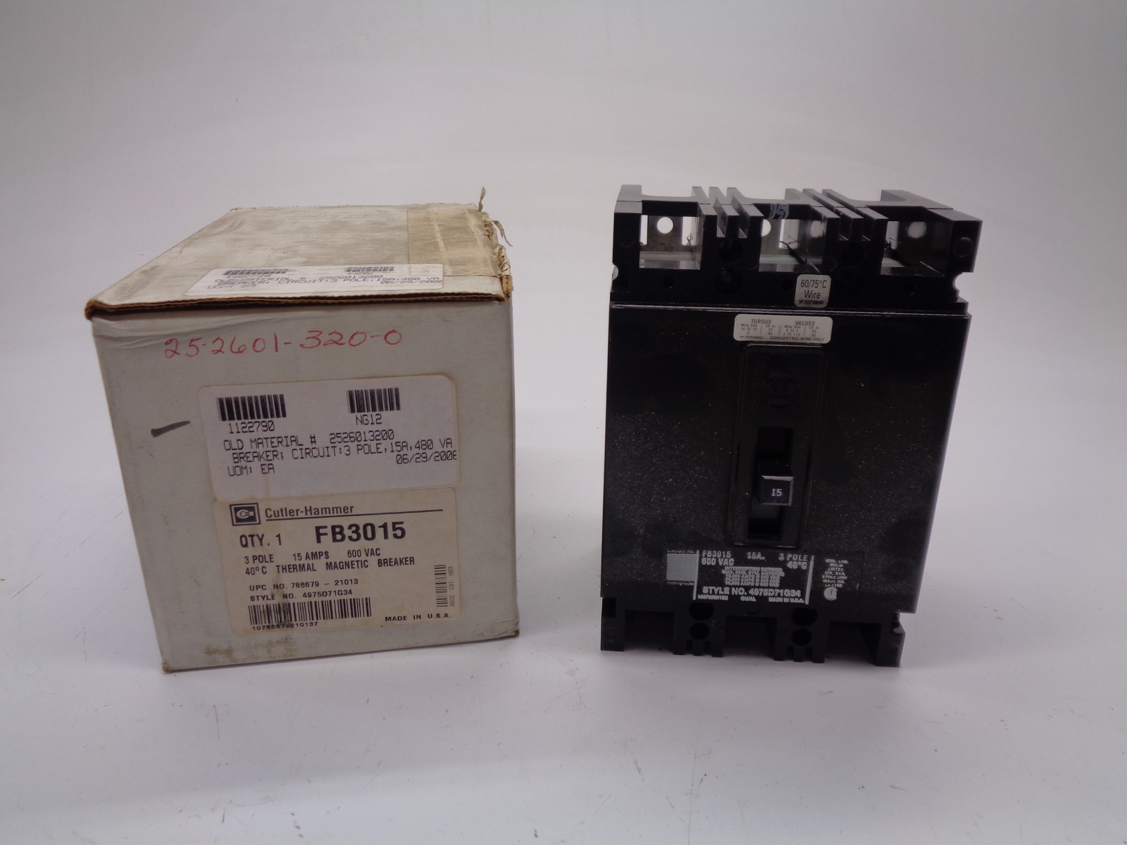 WESTINGHOUSE 4975D71G34 BREAKER 15A 3POLE NSNP