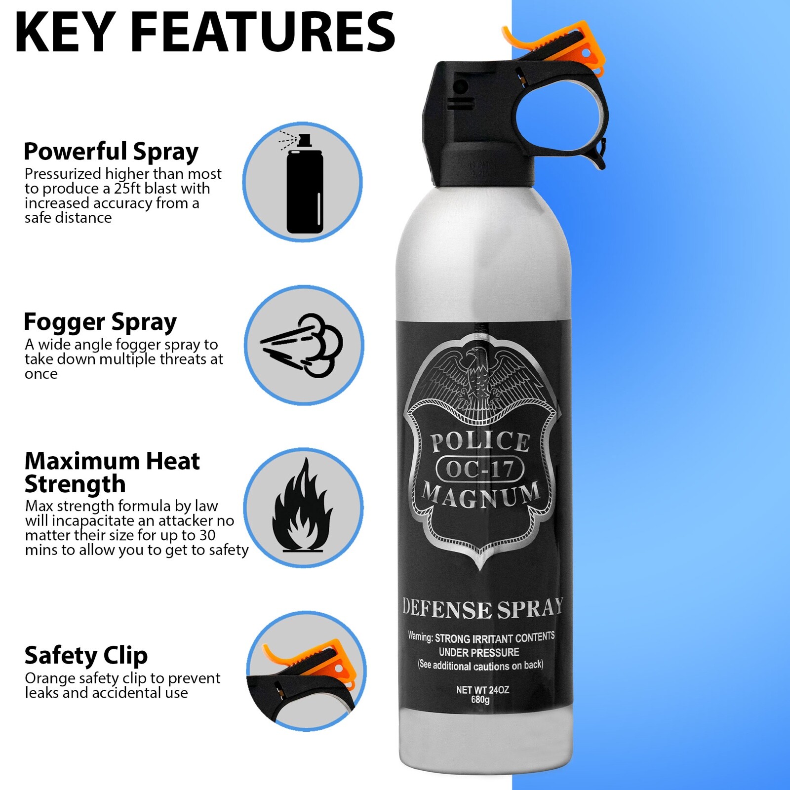 POLICE MAGNUM pepper spray 24 ounce Riot Fire Master Fog Home Office Security