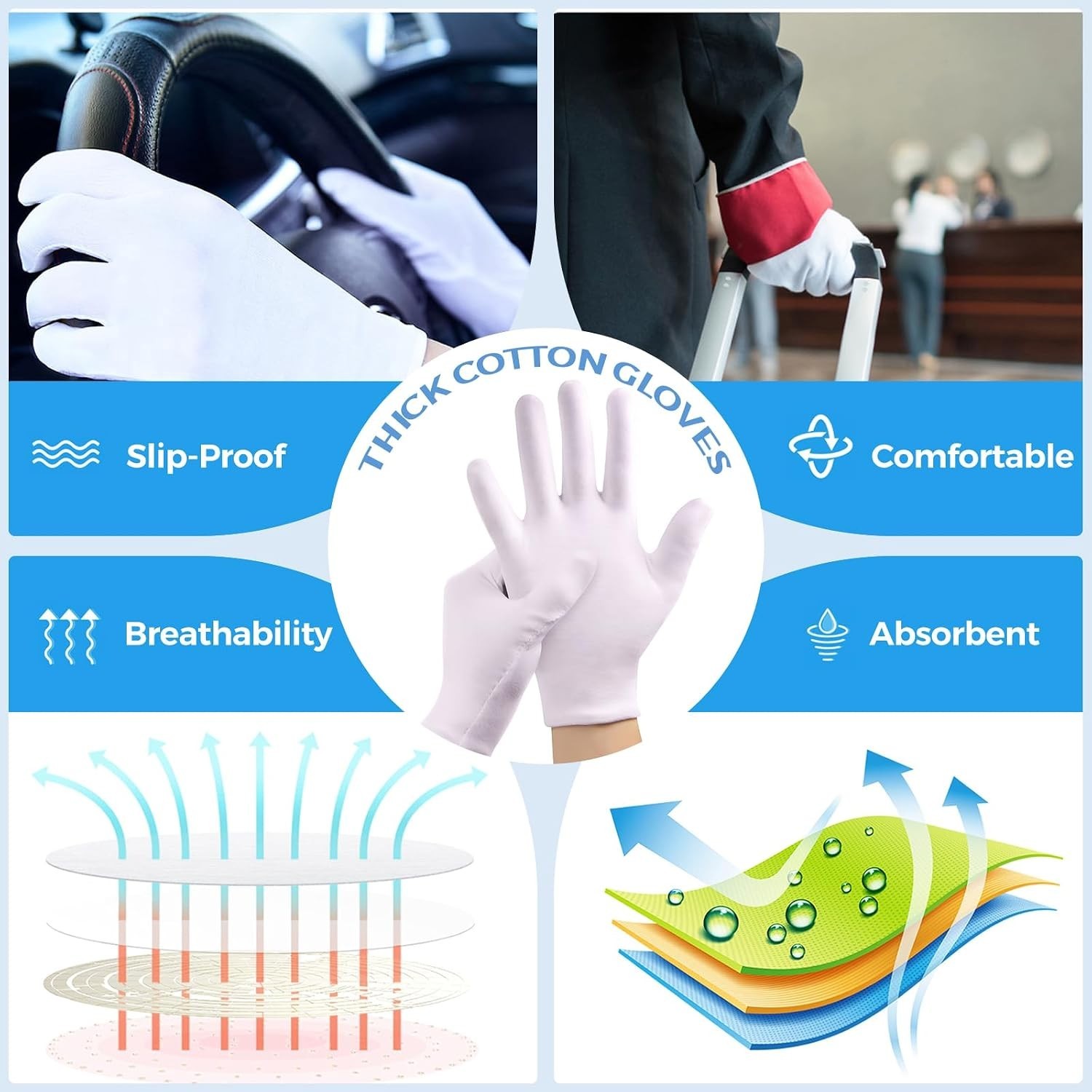 Stretchable White Gloves for Moisturizing & Inspection – 3 Pairs for Men & Women