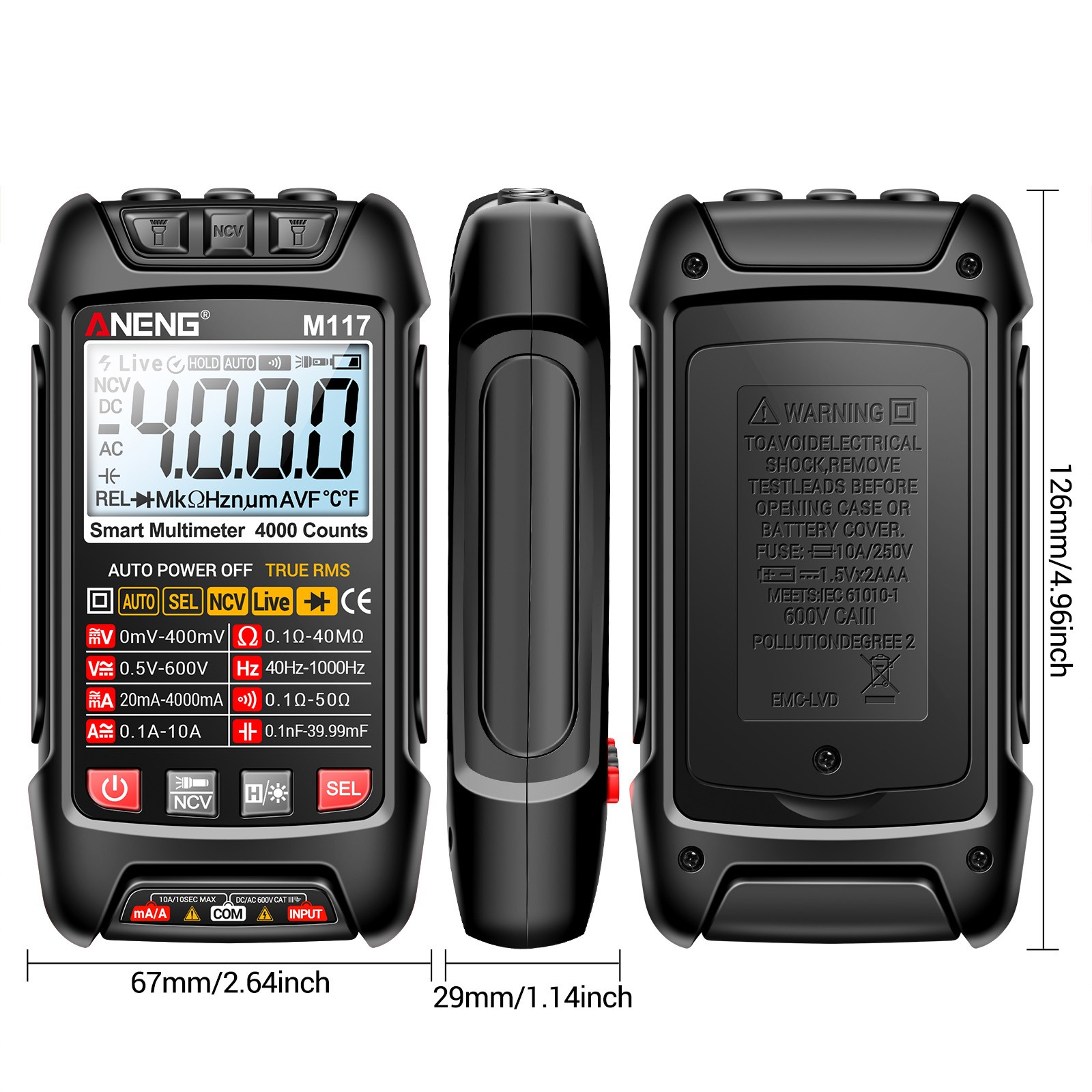 M117 Multimeter Smart Digital 4000 Counts AC/DC Voltage Current CKPM