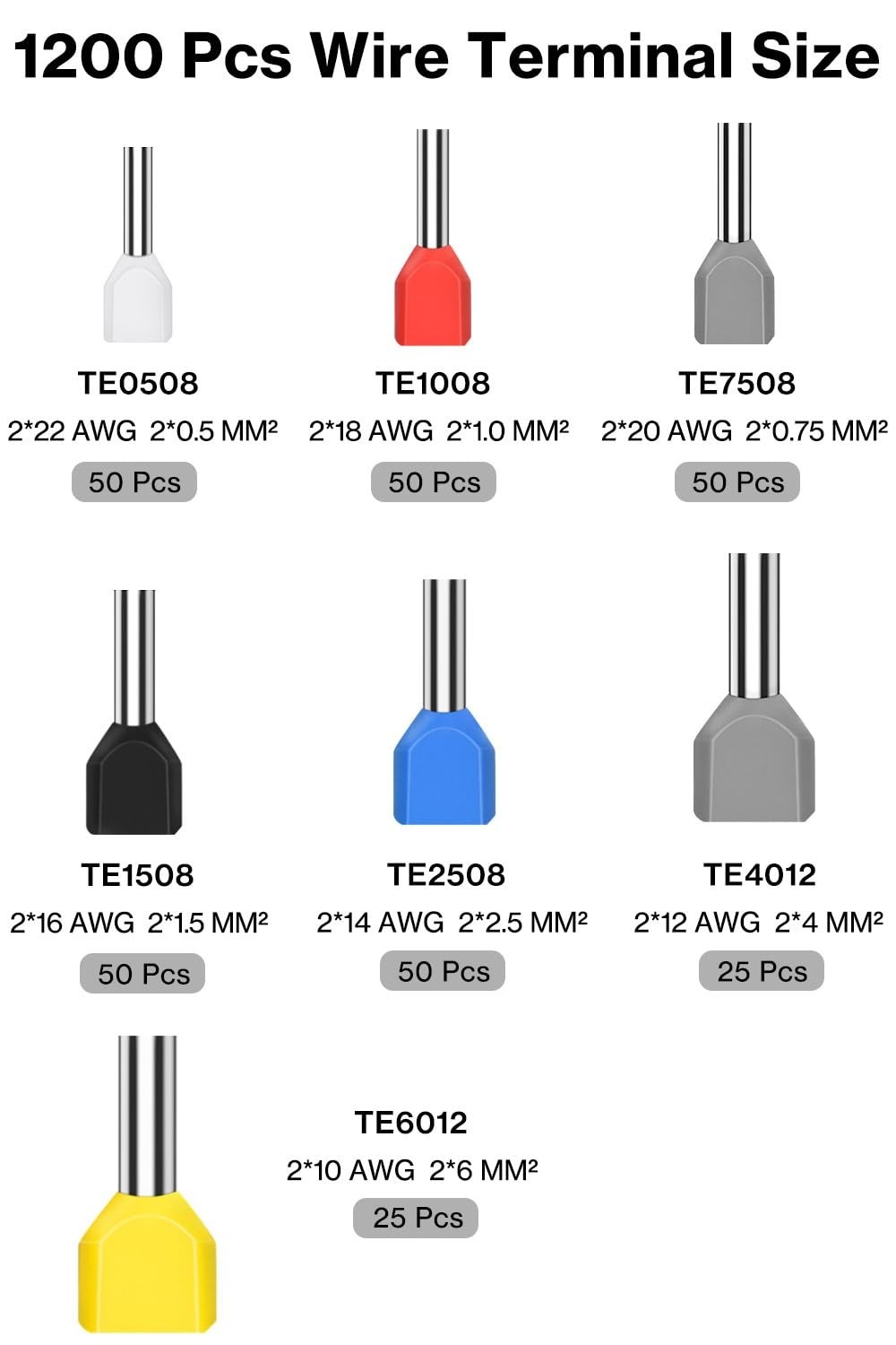 1200pcs Wire Ferrule Kit: Single & Double Ferrules Set/`