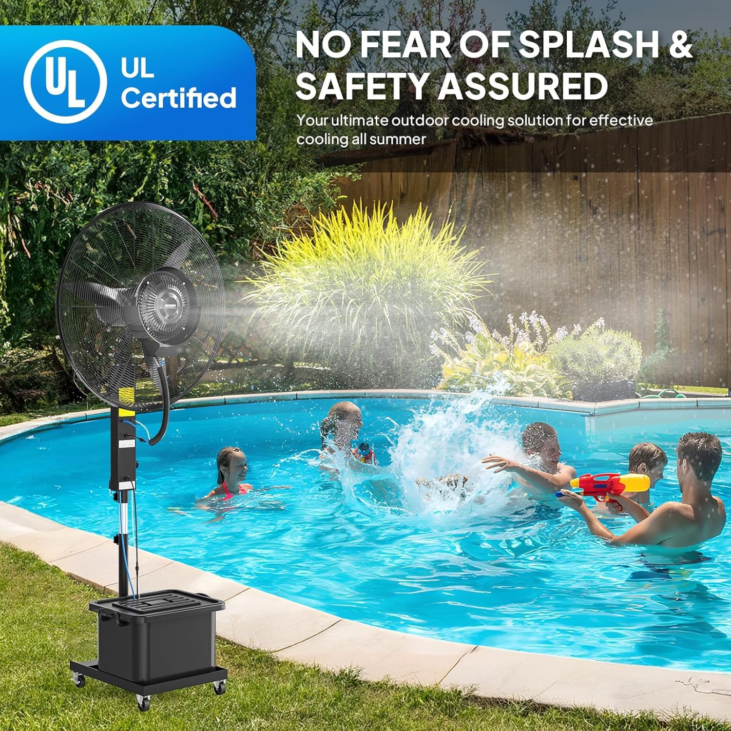 26″ Large Misting Fan With 60 Degree Oscillation 11 Gallon Water Tank Industrial