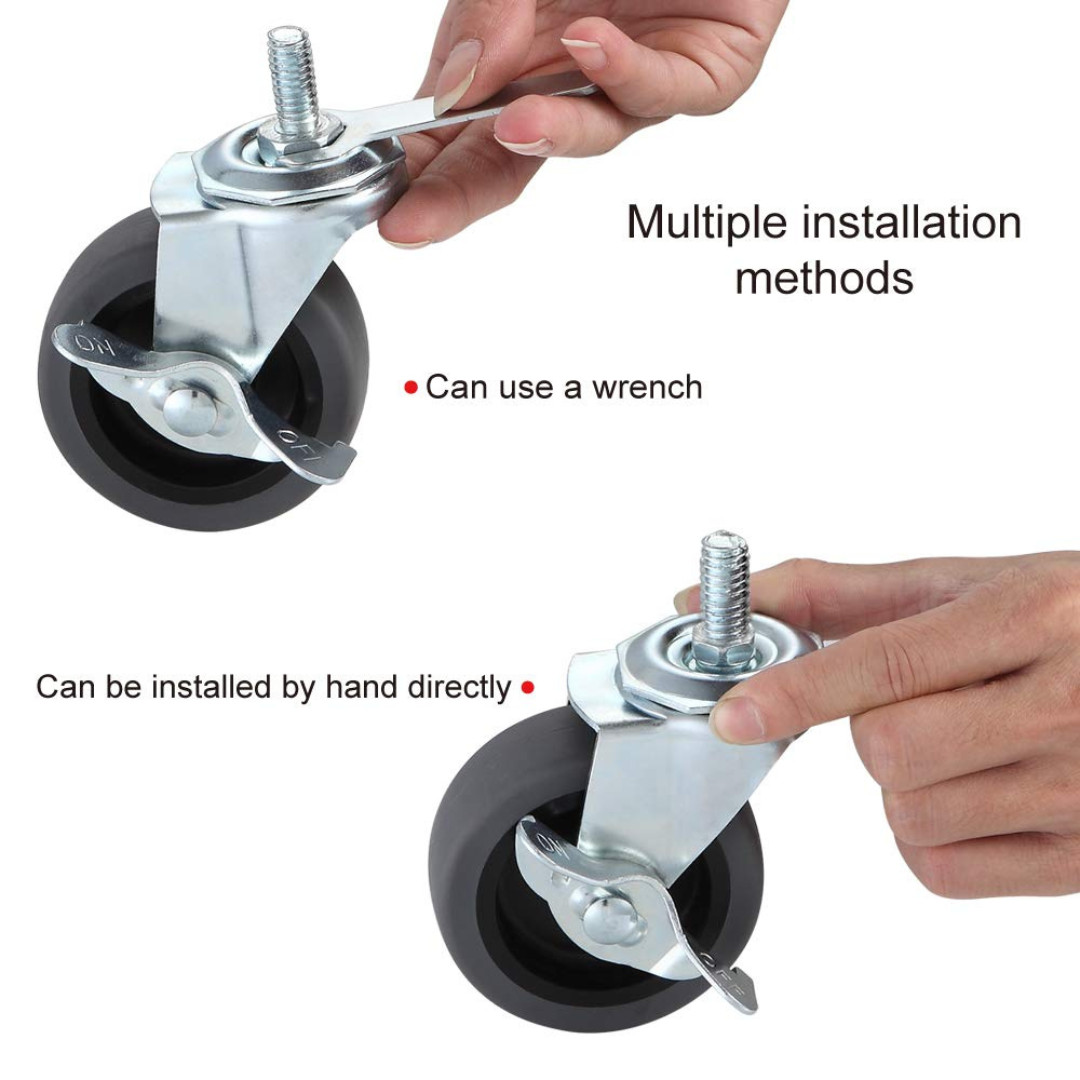 3 Inch Caster Wheels Threaded Stem Casters Set of 4 Heavy Duty Swivel Wheel