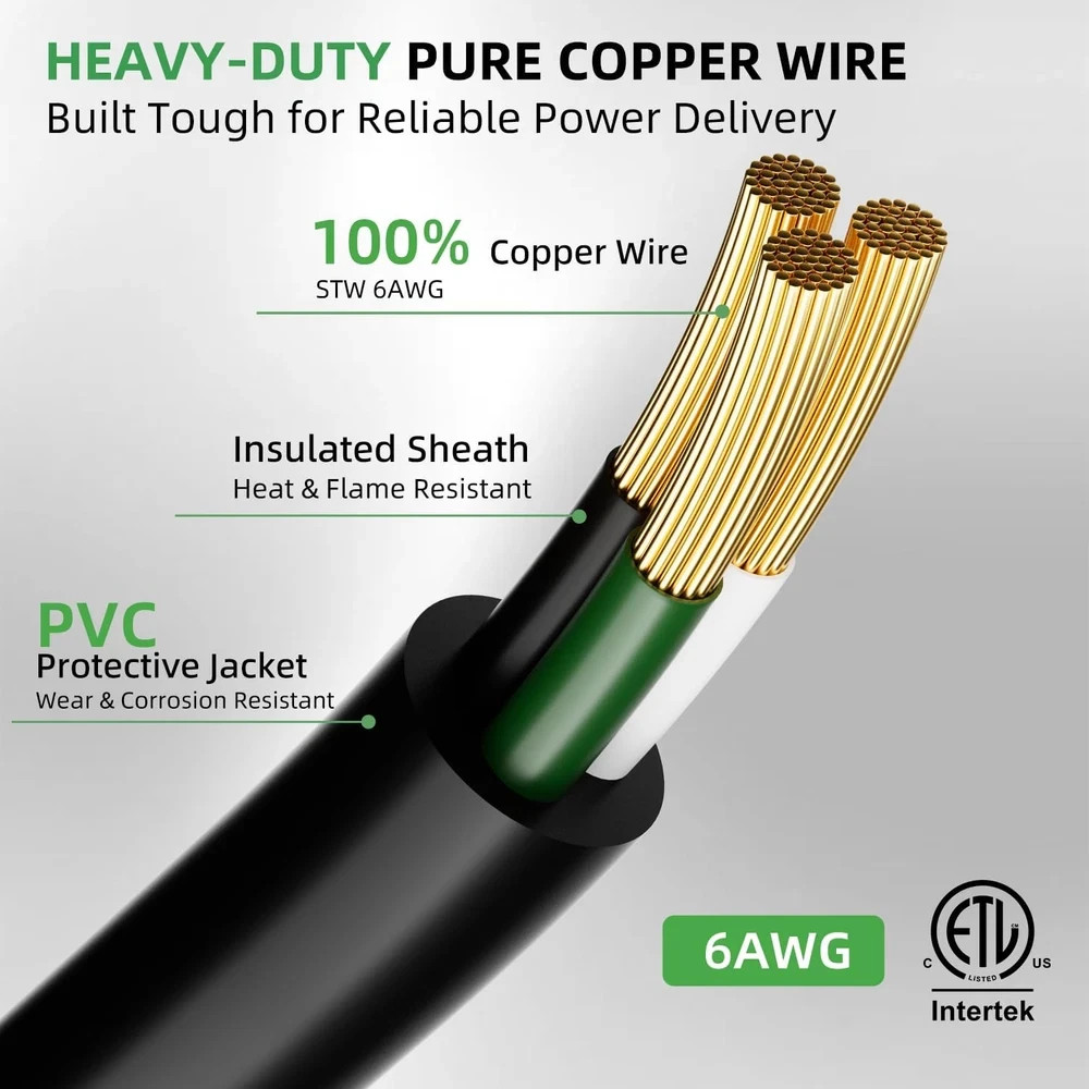 6 AWG Welder Extension Cord 10FT, NEMA 14-50P to 6-50R Adapter, 50 Amp 250V 1250