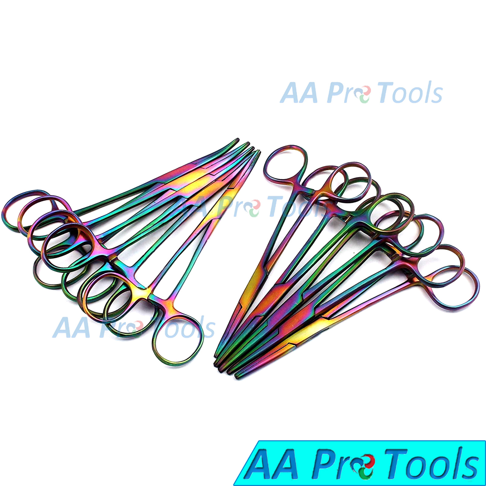 Multi Titanium Rainbow 10 Pcs Crile Hemostat Locking Forceps Curved and Straight