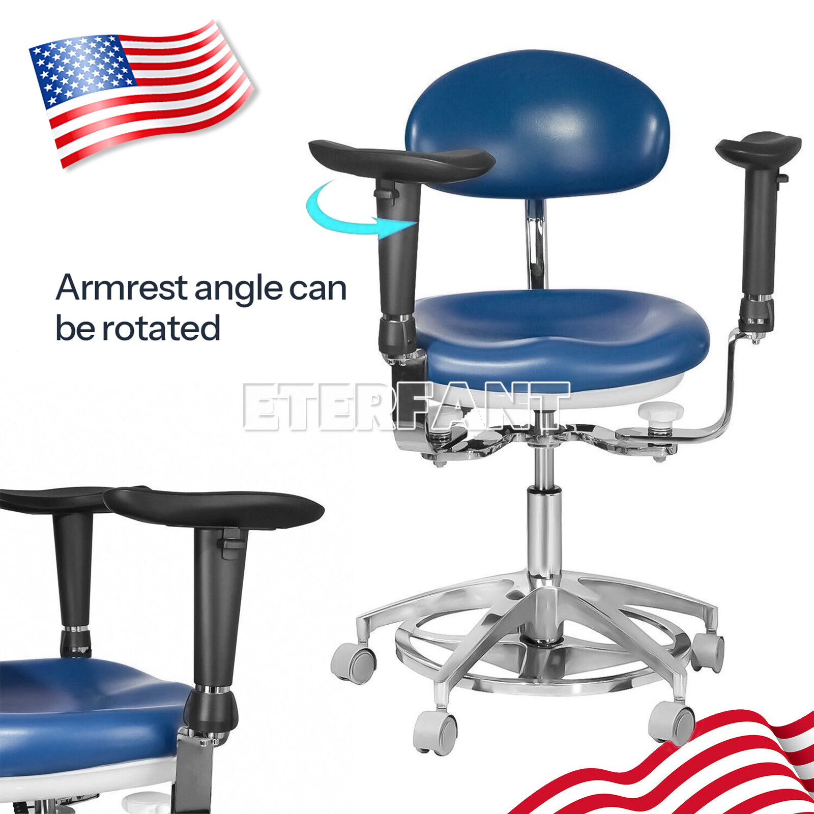 ETERFANT Adjustable Mobile Chair/Medical Microscope Stool Chair with Armrest
