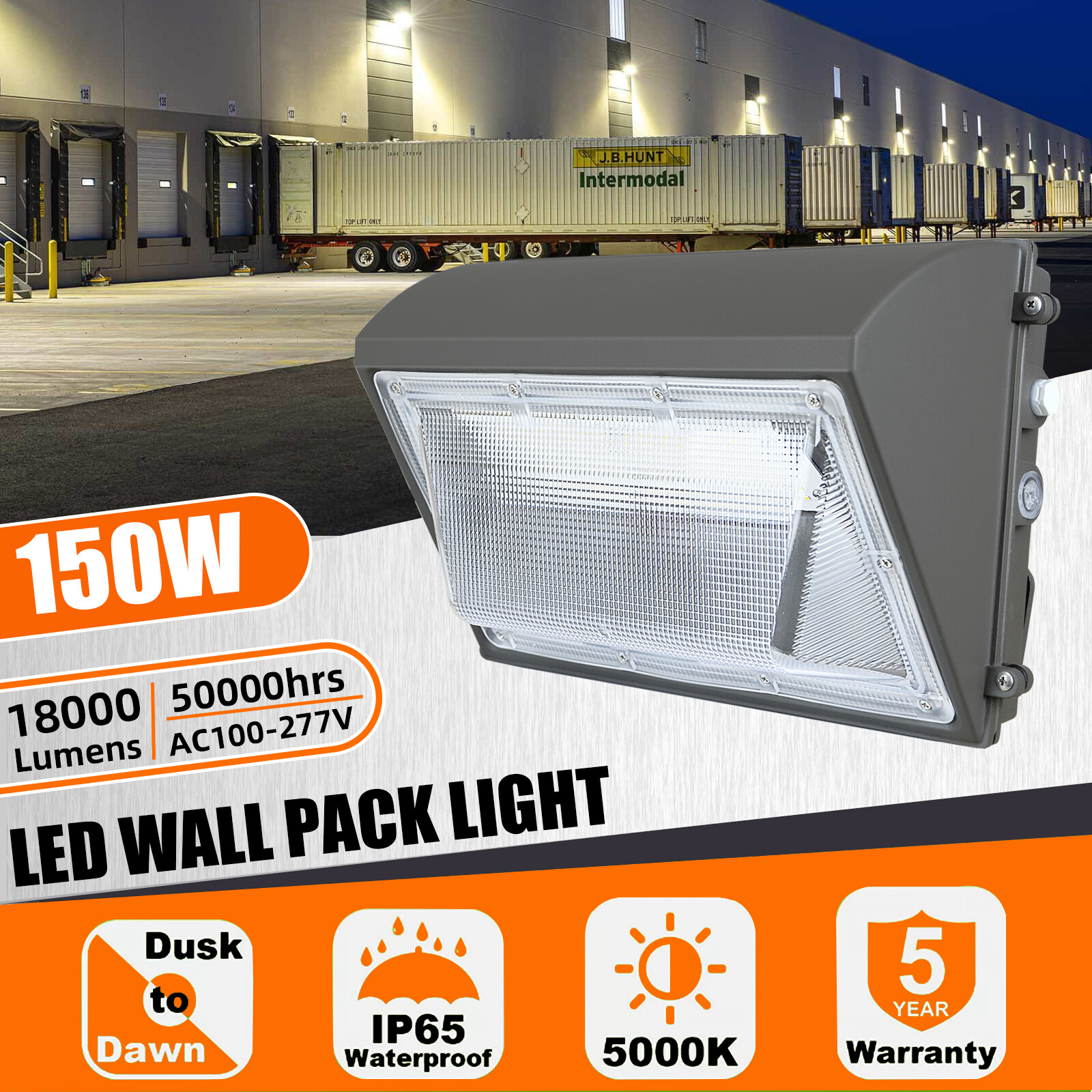 150W Outdoor LED Wall Pack Light Dusk to Dawn Home Garden Yard Security Lighting