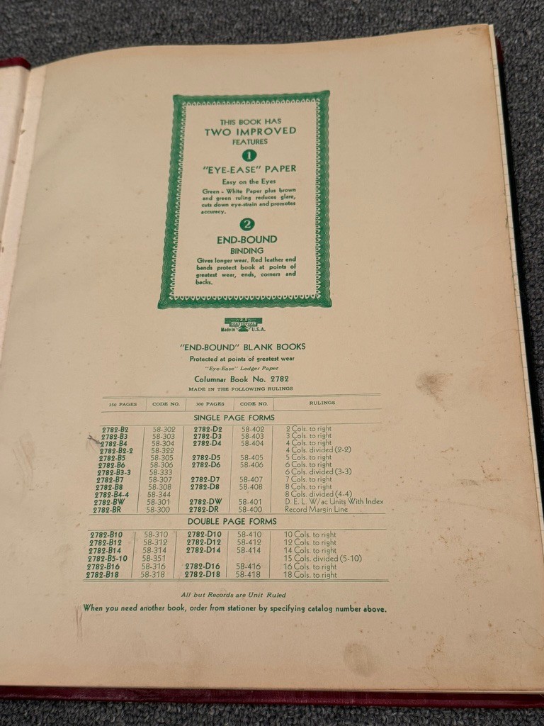 National Columnar Book No. 2782 End Bound Ledger Book Eye-Ease