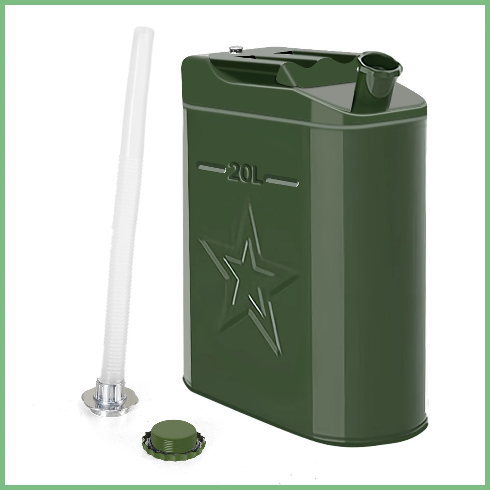 5 Gallon 20L Gasoline Army Green Jerry Can Military Metal Steel Tank Backup USA
